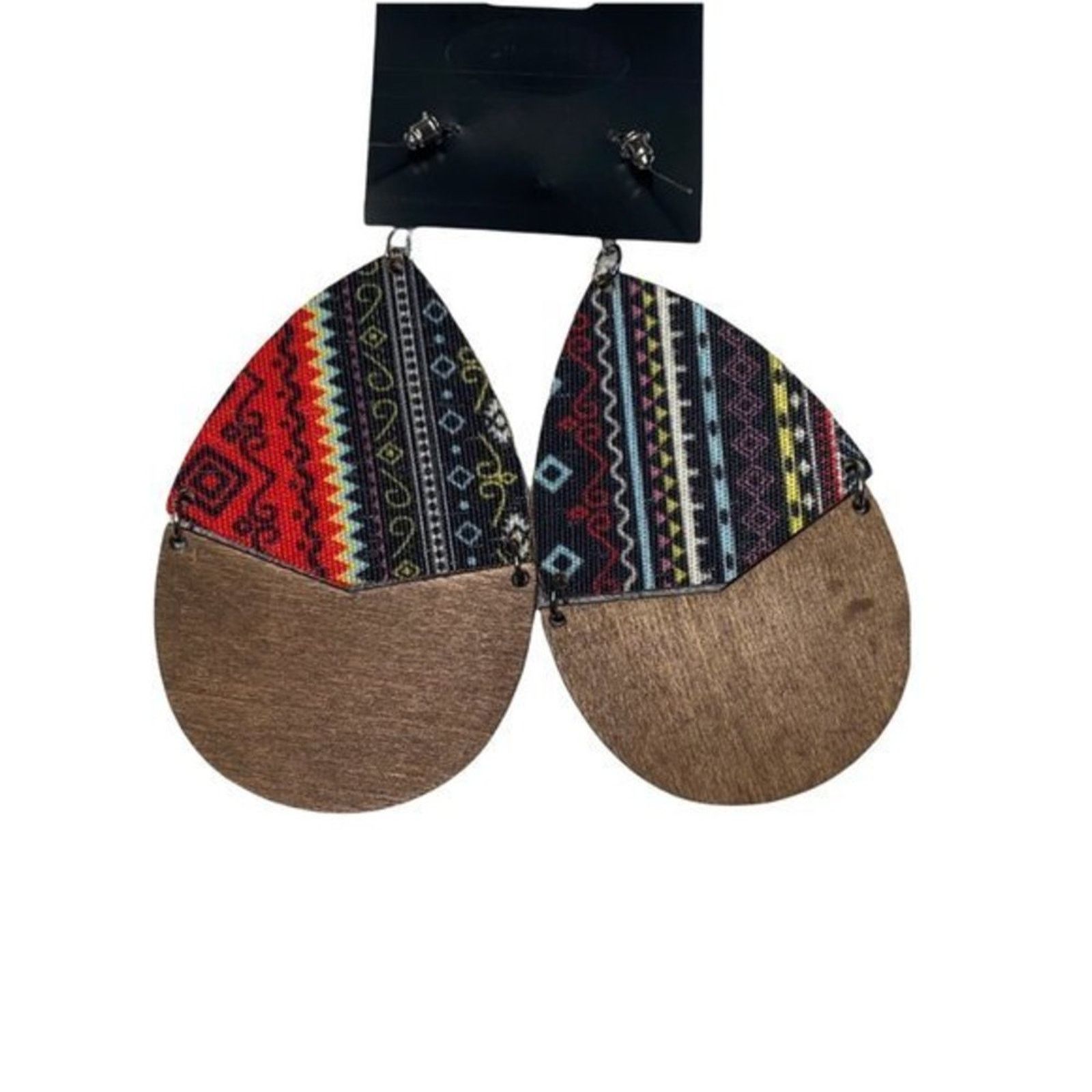 Other Wooden Fabric Boho Aztec Dangle Earrings Black & Red Size ONE SIZE - 5 Thumbnail