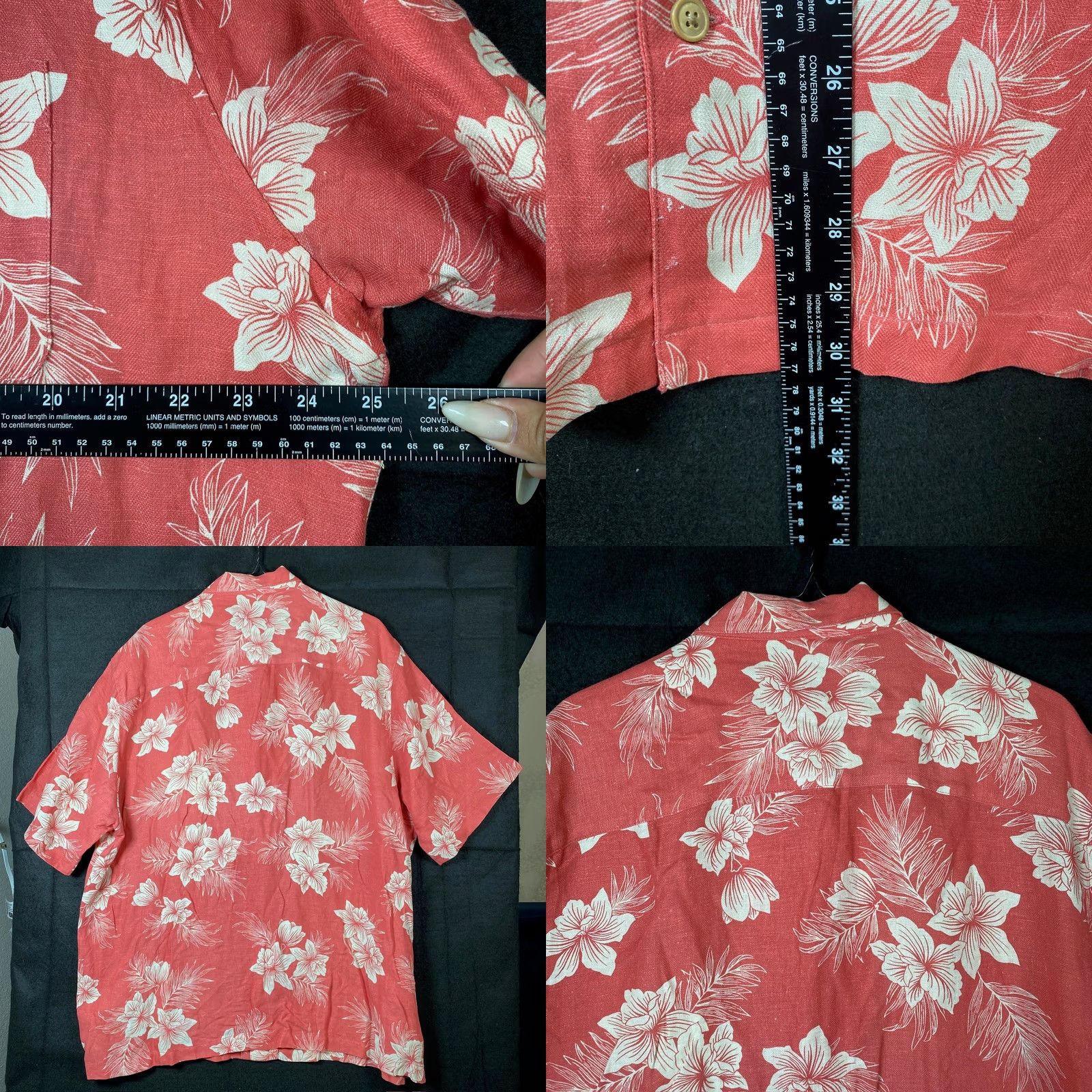 Vintage 28 Palms Shirt XL Salmon Floral Collared Button-Down Silk Linen Blend Short Sleeve Casual Mens Size US XL / EU 56 / 4 - 8 Thumbnail