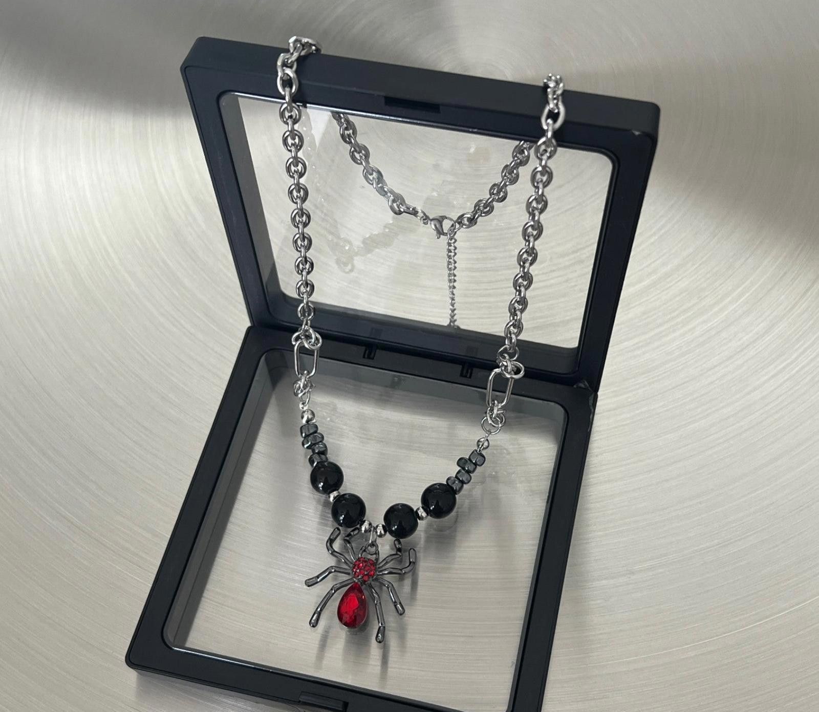 Jewelry Spider Pendant Choker Necklace with Red Gem Size ONE SIZE - 1 Thumbnail
