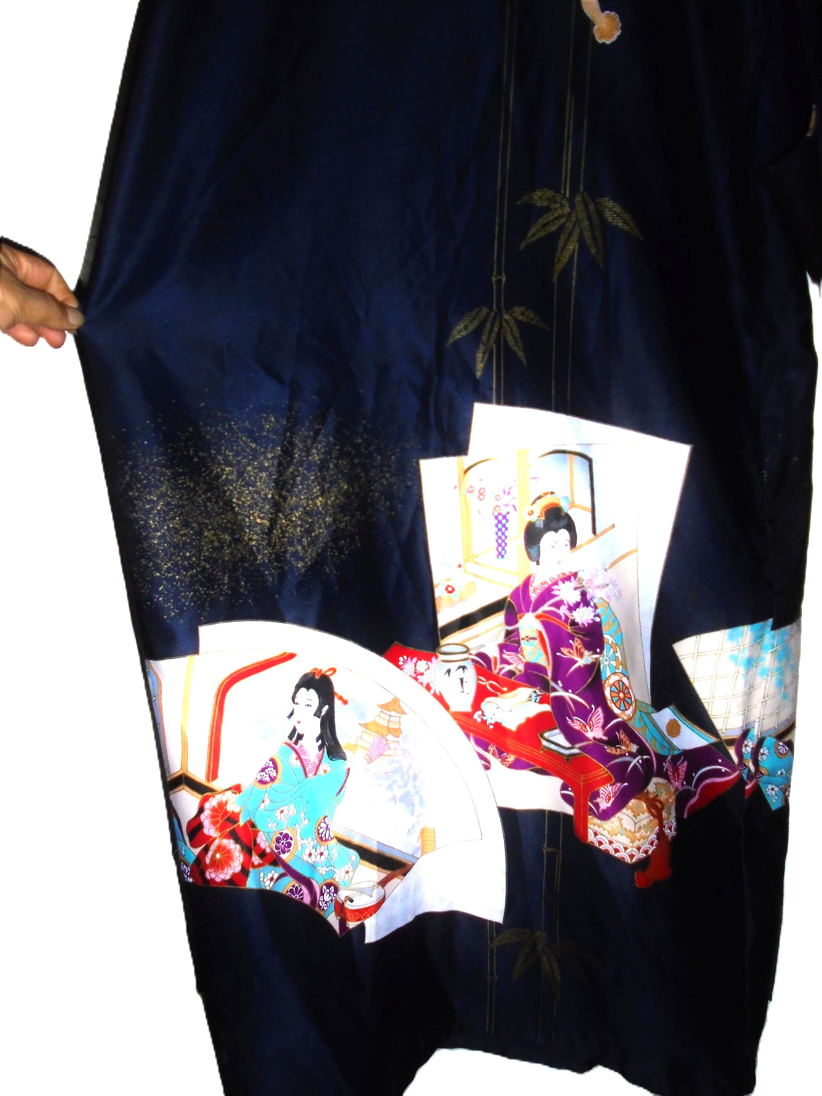 Vintage Vintage Navy Blue Asian Kimono Robe One Size Size ONE SIZE - 6 Thumbnail