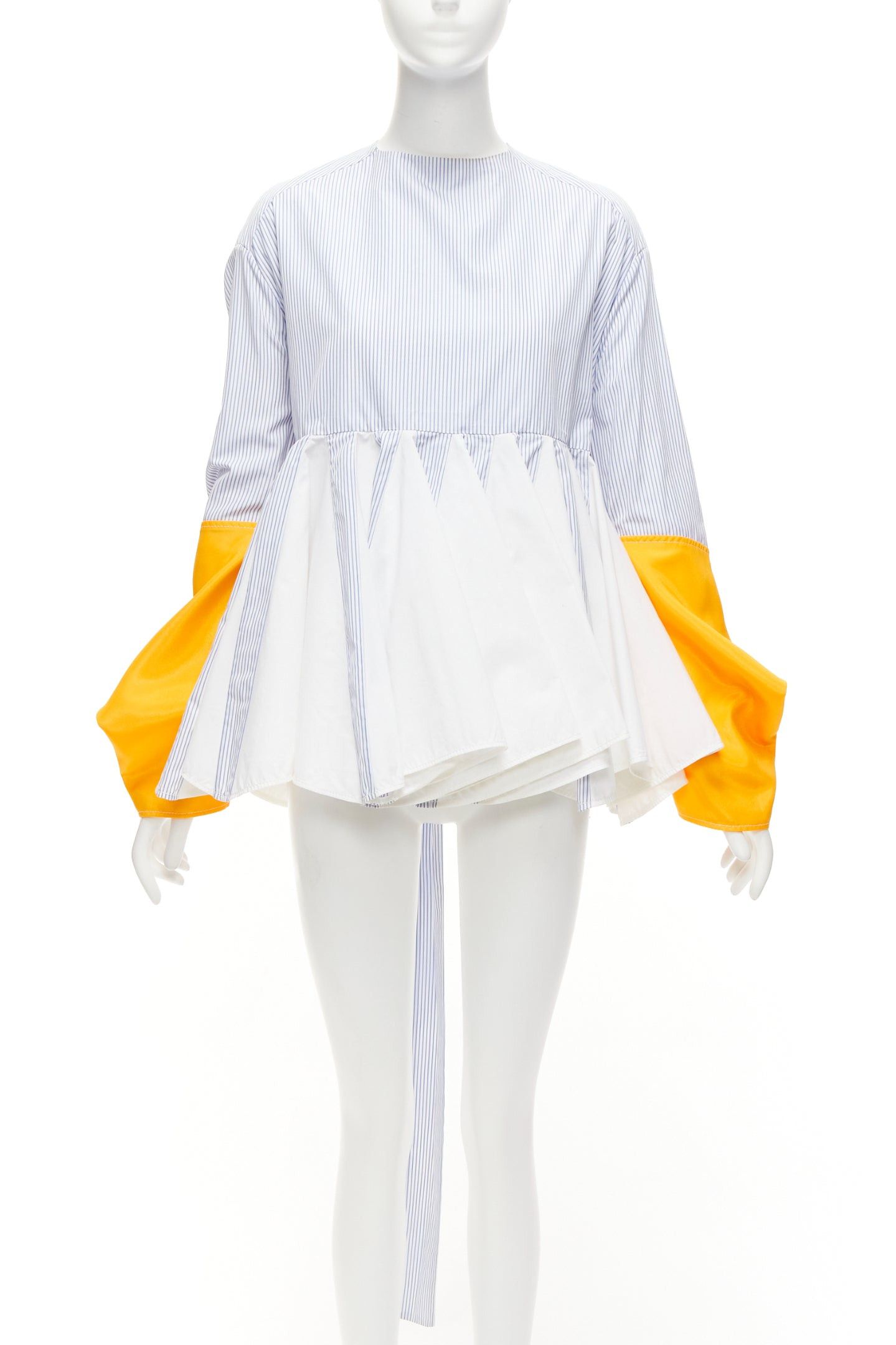 Marine Serre MARINE SERRE yellow blue white pinstriped puff sleeve peplum top M Size M / US 6-8 / IT 42-44 - 1 Thumbnail