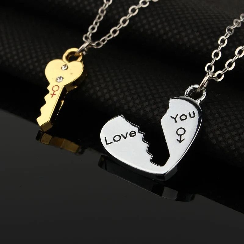 2 piece silver Pattern key Necklace
