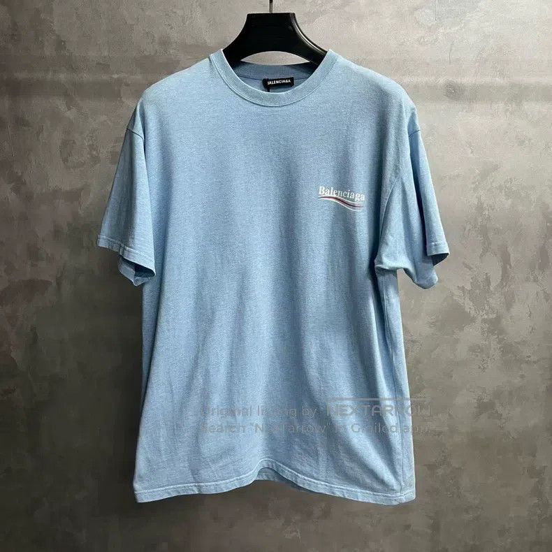 Balenciaga Balenciaga North Carolina Blue Coke Print Round Neck Short Size US S / EU 44-46 / 1 - 1 Thumbnail