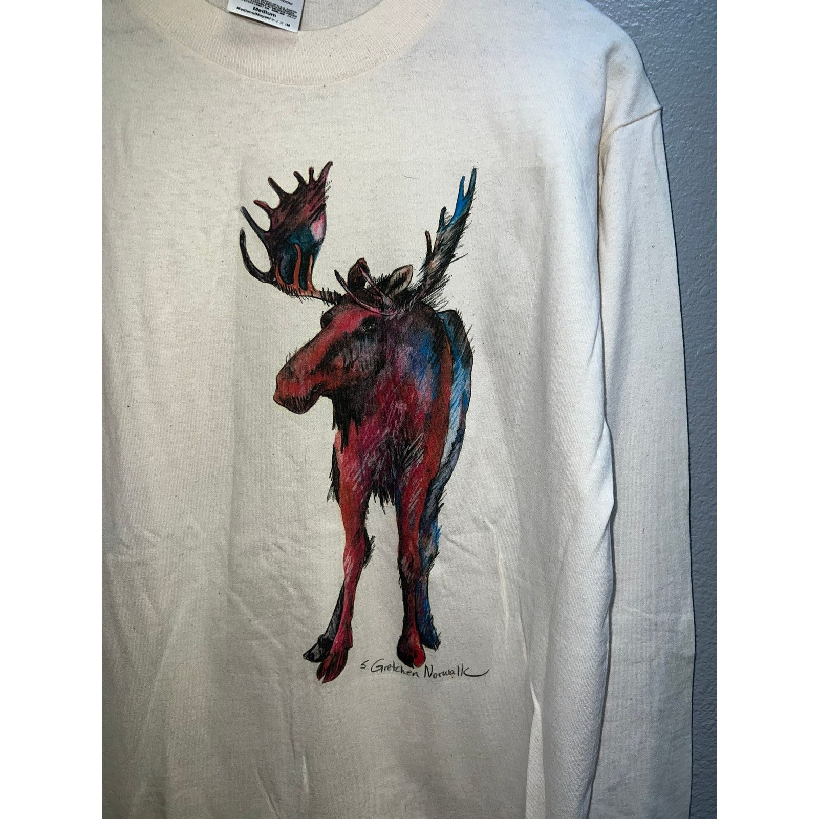 Tultex Vintage Moose Shirt Long Sleeve Art Artwork Animal Nature M Size US M / EU 48-50 / 2 - 2 Thumbnail