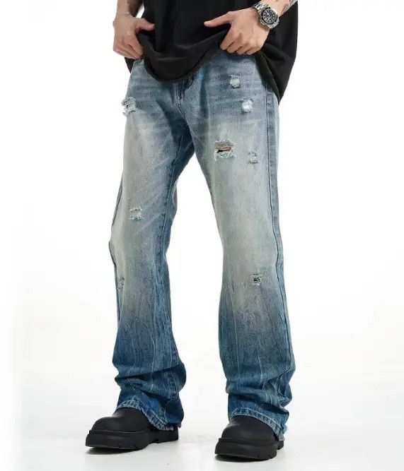 Japanese Brand Kubo Gradient washed men's retro flared ripped jeans Size US 32 / EU 48 - 5 Thumbnail