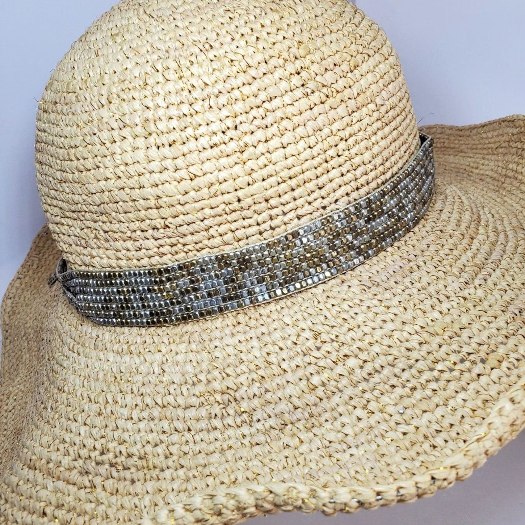 Tommy Bahama Tommy Bahama Hat One Size Adjustable Natural Metallic Tan Straw Raffia Sun Womens Size ONE SIZE - 6 Thumbnail