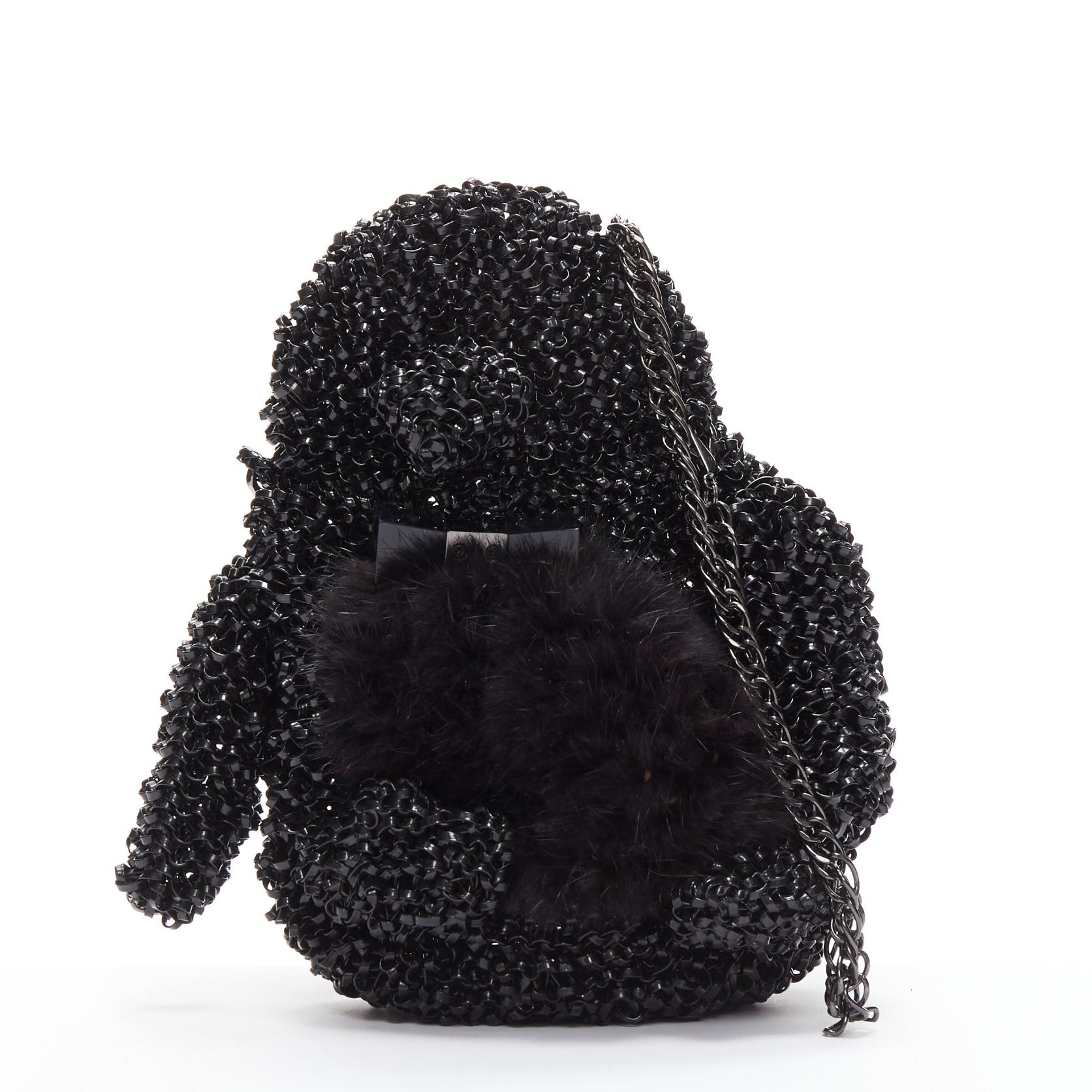 ANTEPRIMA rare ANTEPRIMA Wire Bag black fur belly woven acrylic penguin chain crossbody Size ONE SIZE - 1 Thumbnail