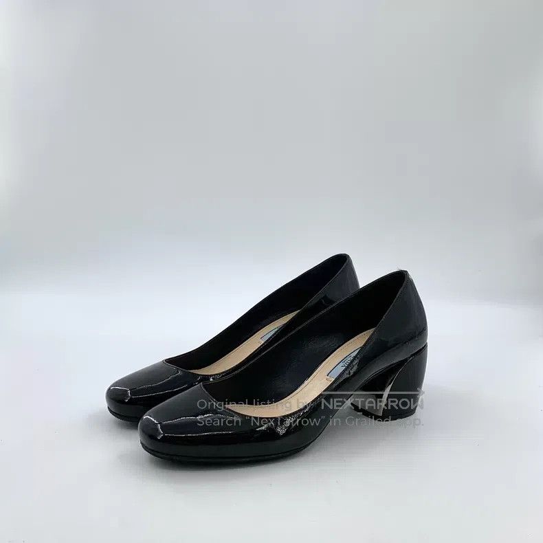 Prada Prada Black patent leather round toe thick heel high heels Size US 7.5 / IT 37.5 - 1 Thumbnail