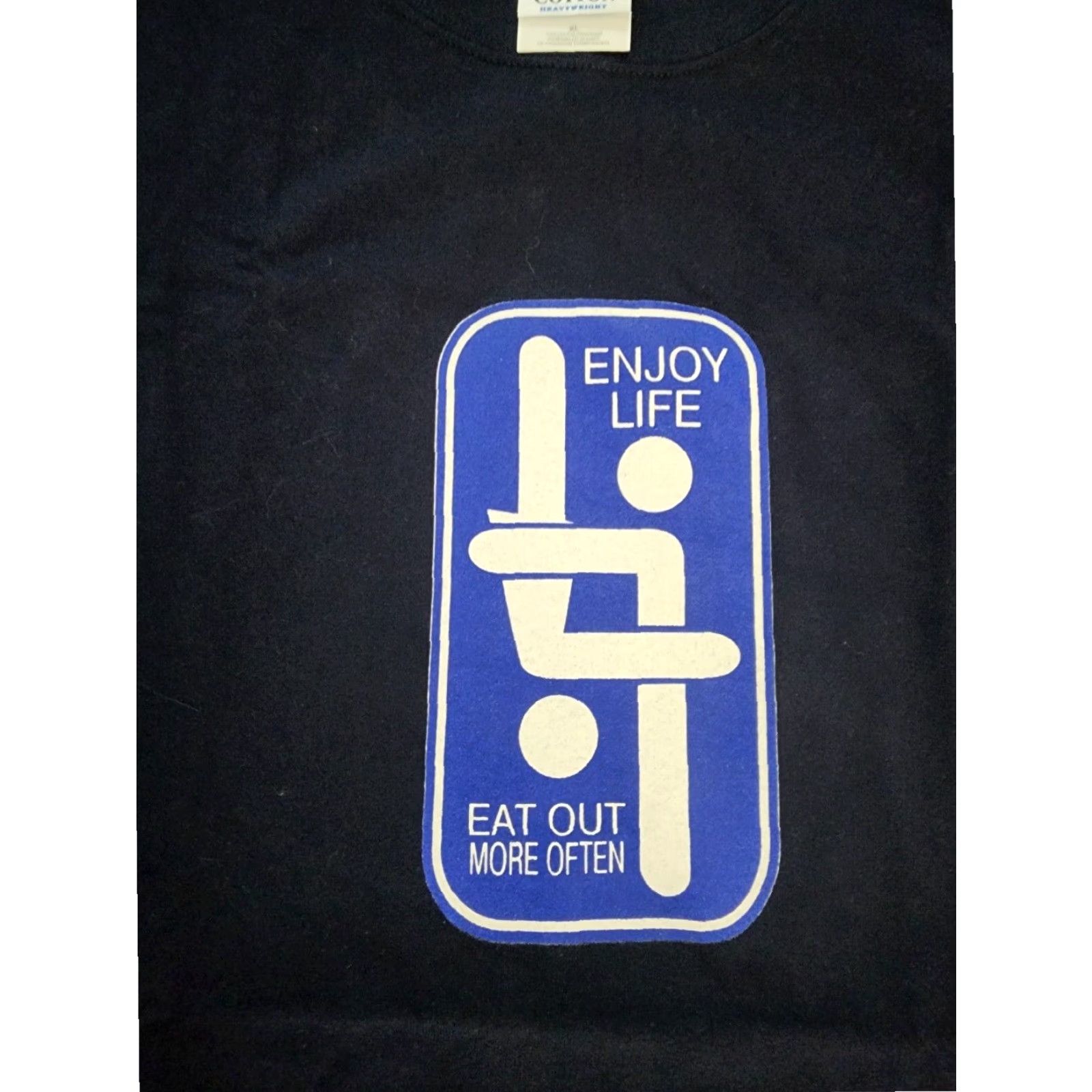 Gildan VINTAGE 2000s Gildan Funny Graphic T Shirt Enjoy Life EAT Out More Often Mens XL Blue Size US XL / EU 56 / 4 - 4 Thumbnail