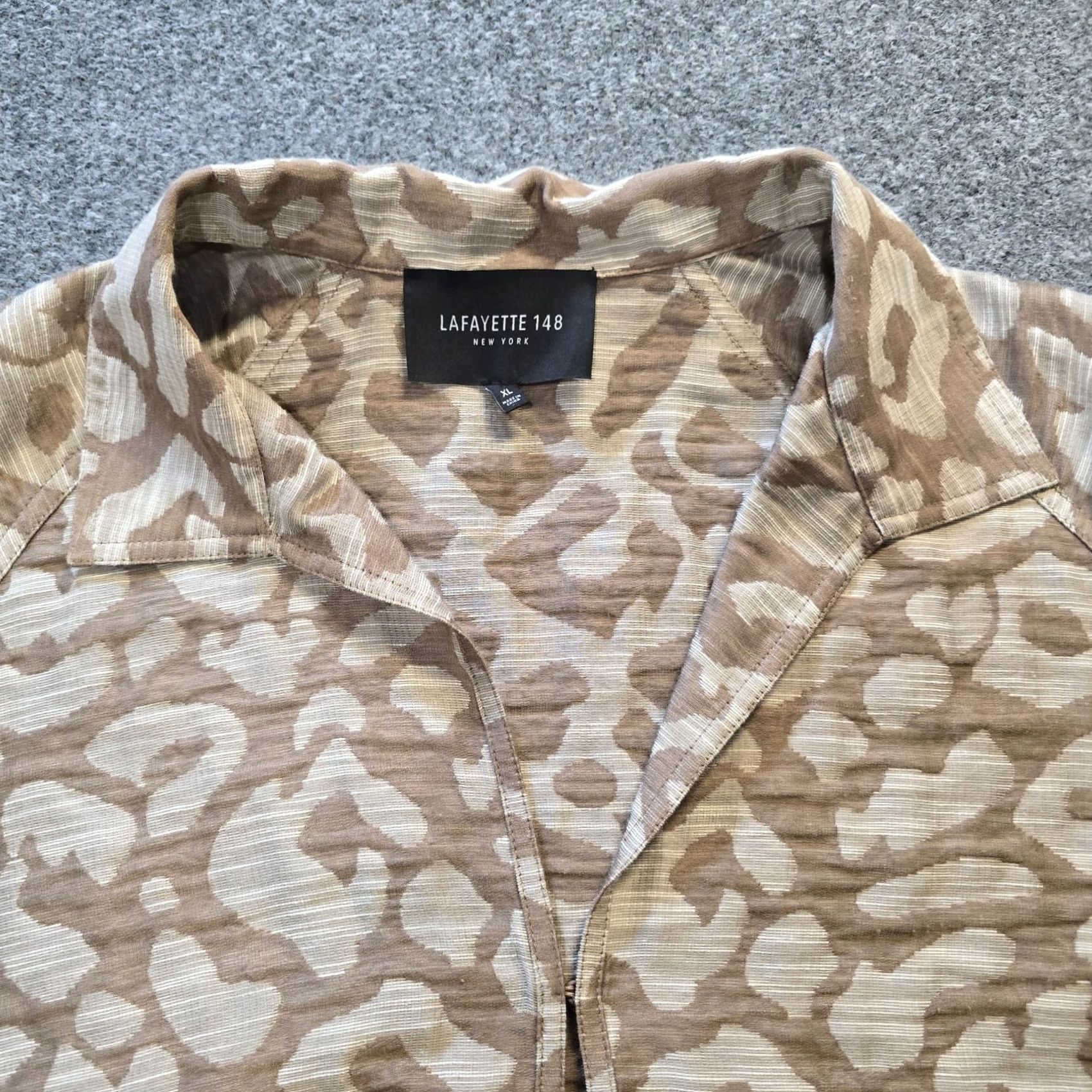 Vintage Lafayette 148 Jacket Womens XL Brown Leopard Print Open Long Sleeve Career Jacket Size XL / US 12-14 / IT 48-50 - 2 Thumbnail