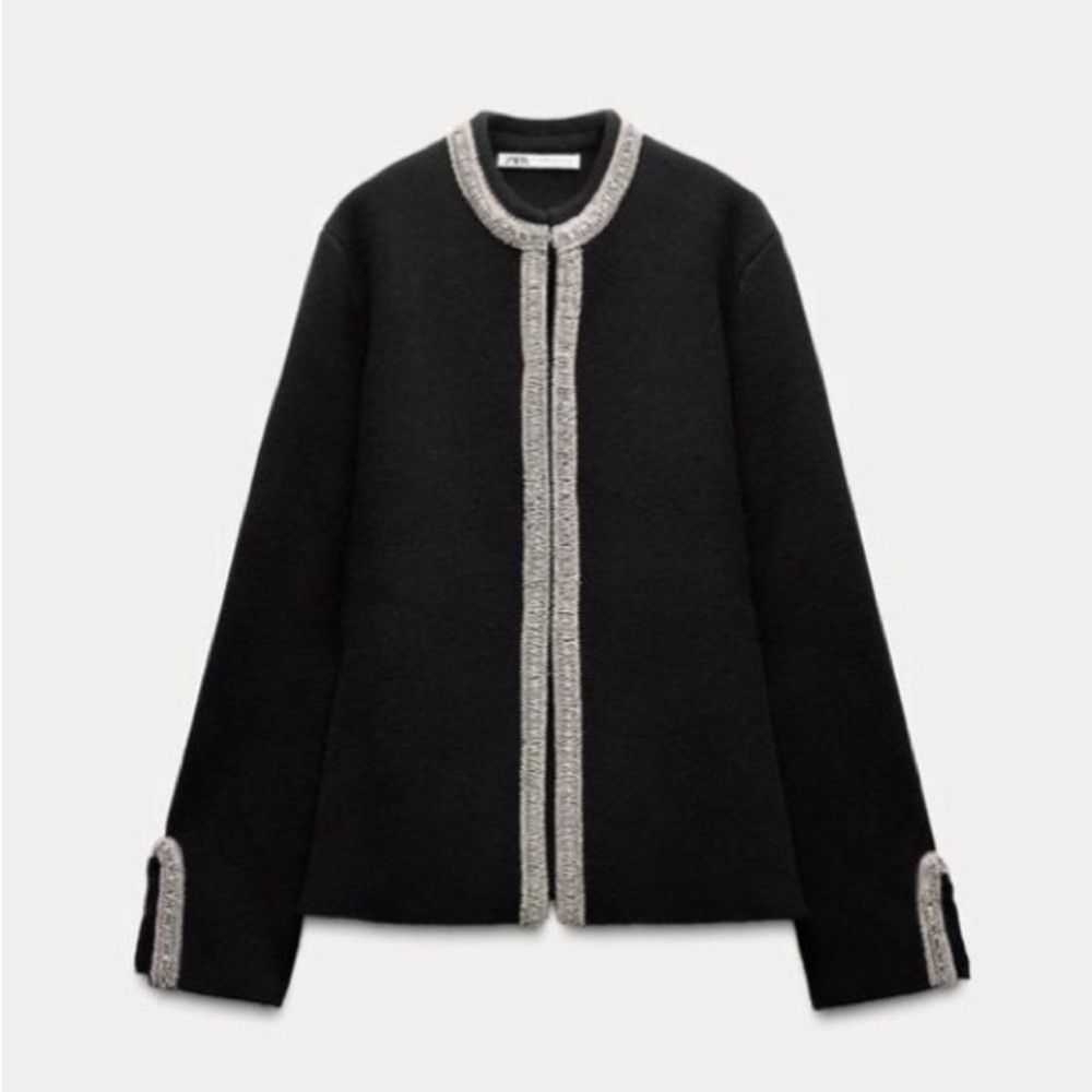 Zara NWT Zara 100% Wool Elegant Black Jacket with Silver Accents Size M / US 6-8 / IT 42-44 - 4 Thumbnail