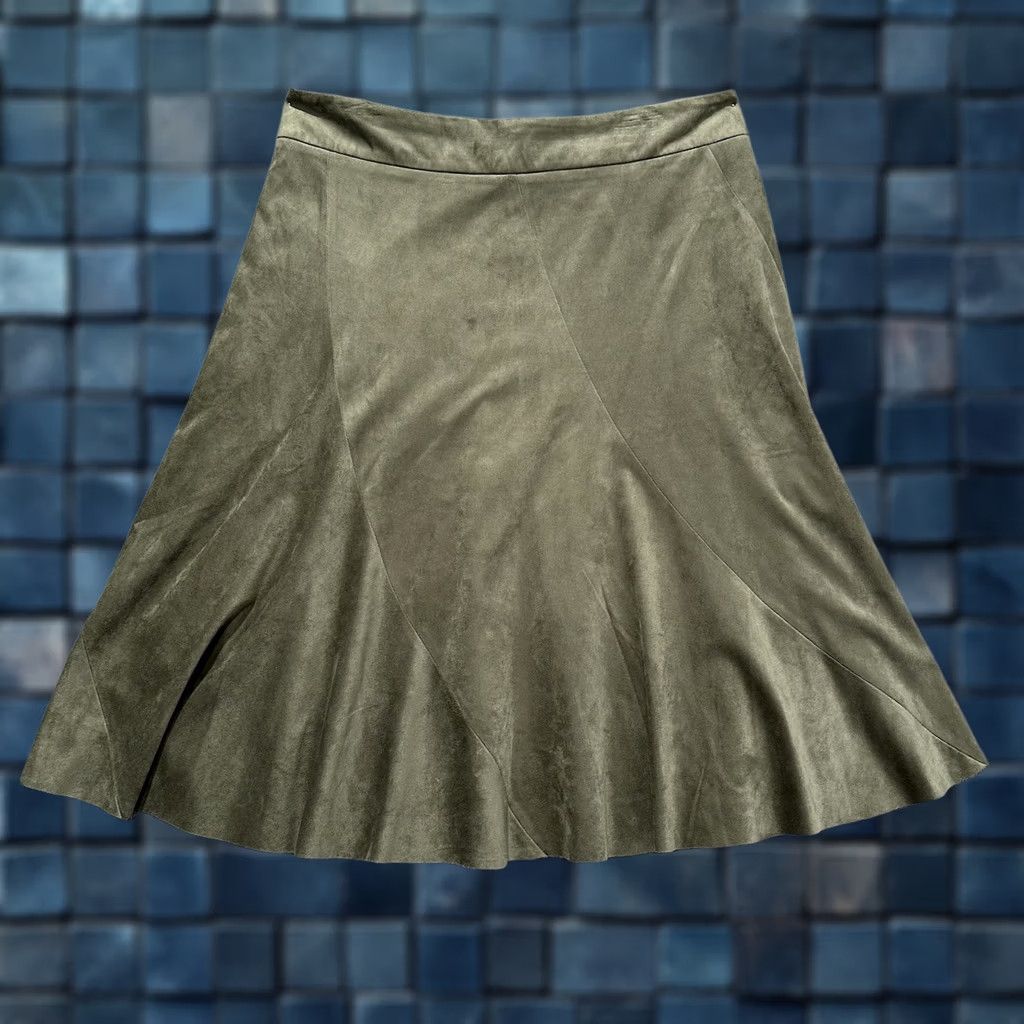 Olive G.I.L.I Got It Love It Skirt Womens 10 Olive Green Faux Suede Flared A-Line READ Size 32" / US 10 / IT 46 - 1 Thumbnail