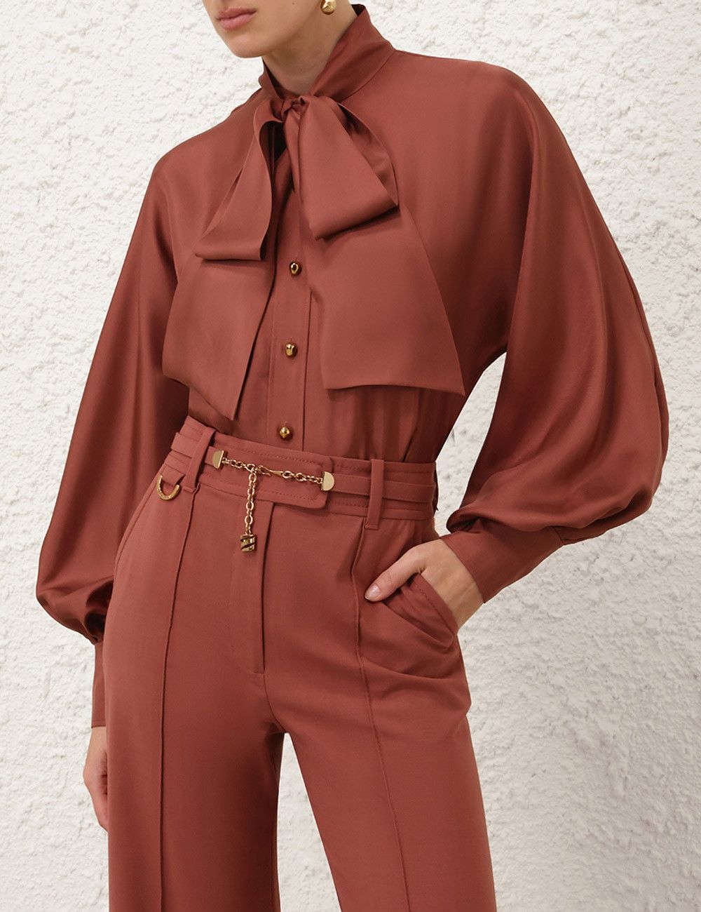 Zimmermann oc11z0925 Illustration Tie Neck Blouse in Lipstick Size M / US 6-8 / IT 42-44 - 2 Thumbnail