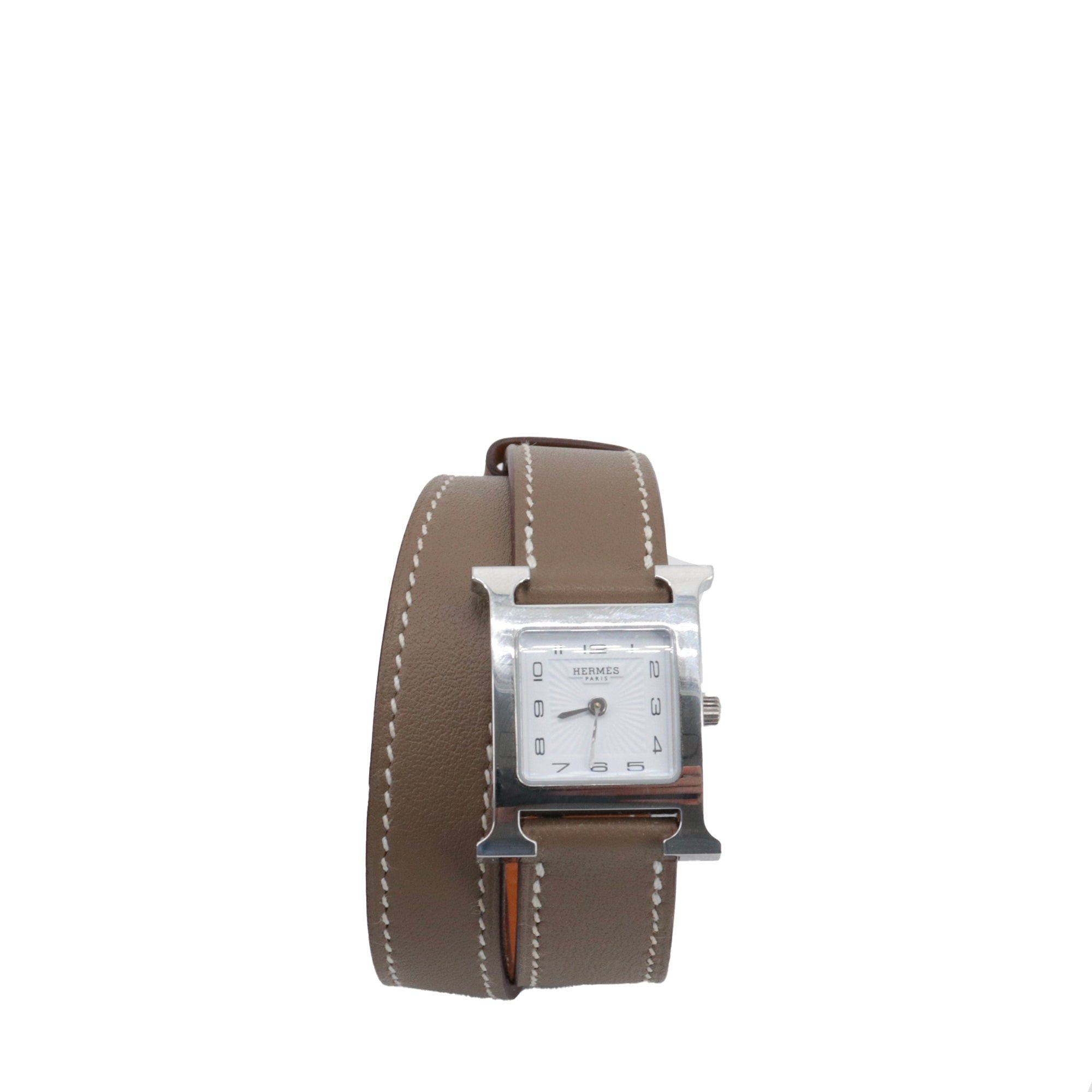 Hermes HERMÈS - Hermès Heure H Mini double tour watch in etoupe leather Size ONE SIZE - 1 Thumbnail