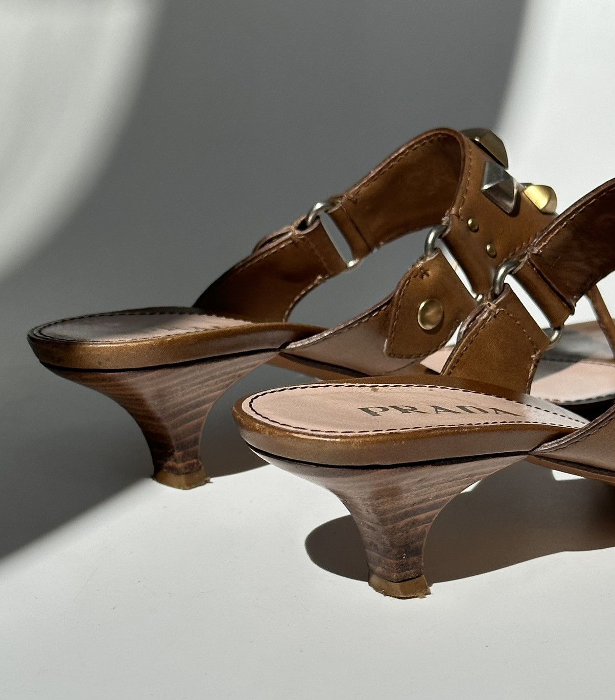 Prada × Vintage *sz38.5* PRADA Studded Kitten Sandals Y2k rapper punk cardi Size US 8.5 / IT 38.5 - 9 Thumbnail