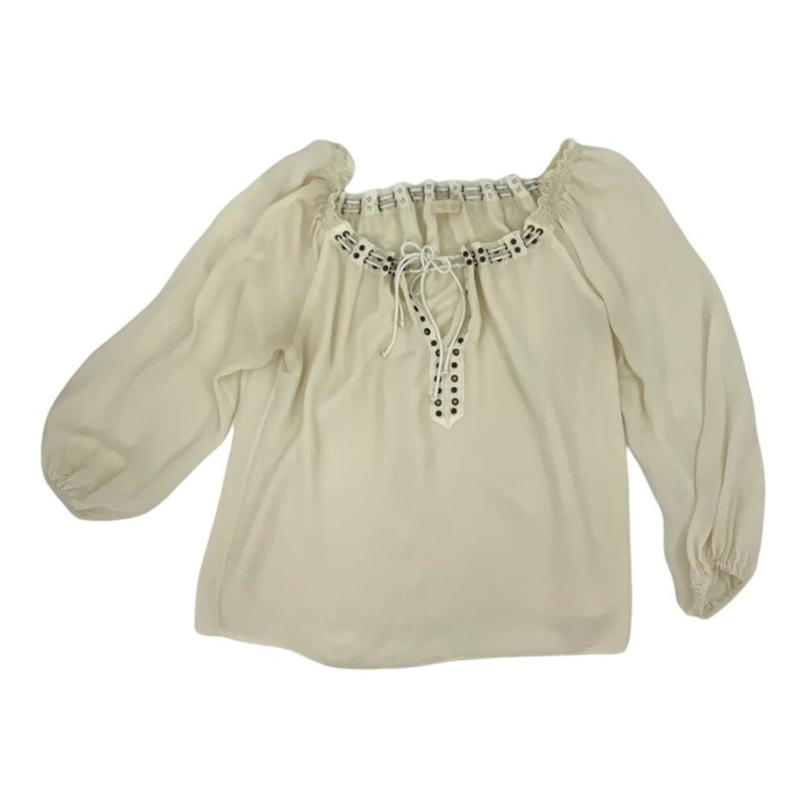 Ramy Brook Ramy Brook 100% Silk Stud & Grommet Lace Up Blouse Size XS Size XS / US 0-2 / IT 36-38 - 2 Thumbnail