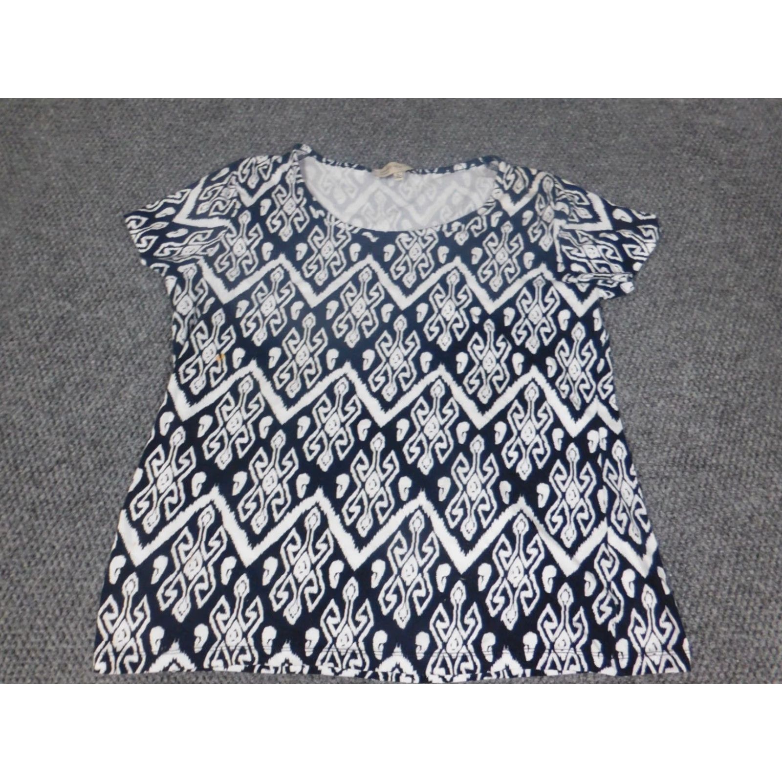 Jones New York Jones New York Womens Blouse XL Blue Geometric Cotton Pullover Short Sleeve Collared Shirt Top Mens Women? Size XL / US 12-14 / IT 48-50 - 3 Thumbnail