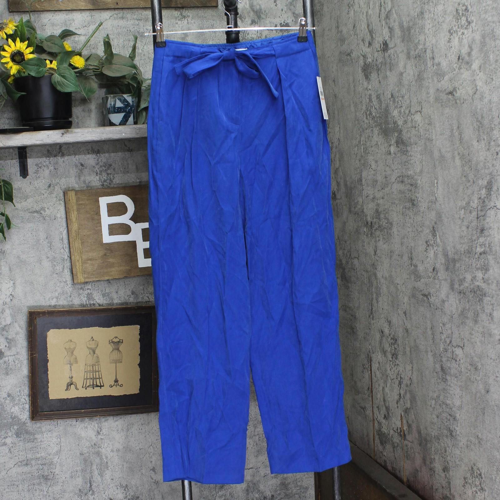 Nwt Dkny Tie-front Pleated Pants P4gktx72 Lapis Blue 2