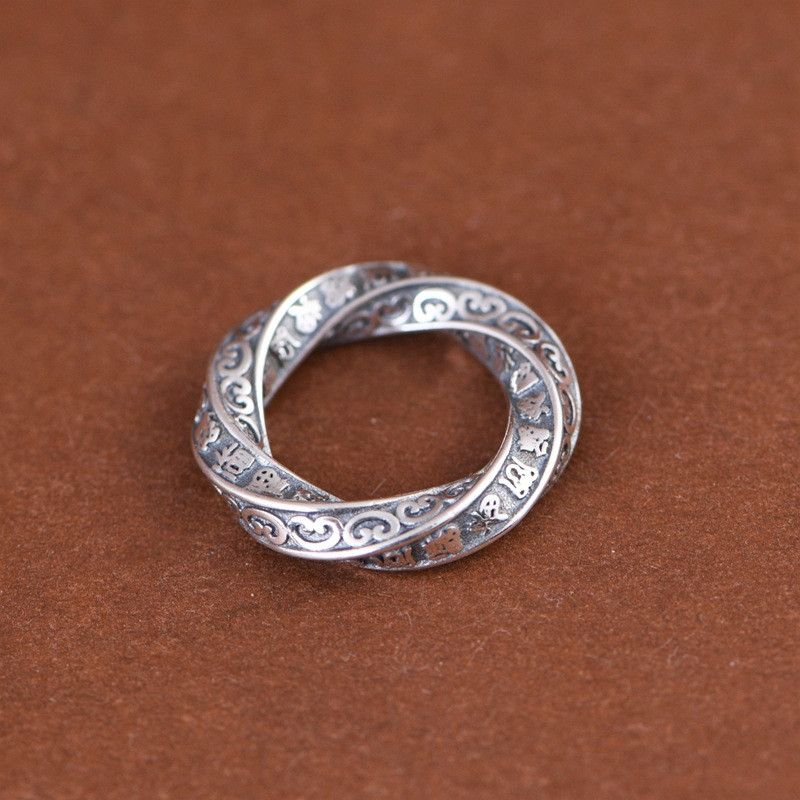 Jewelry S925 Retro Minimalist Lucky Spiral Pattern Mobius Ring Size ONE SIZE - 2 Thumbnail