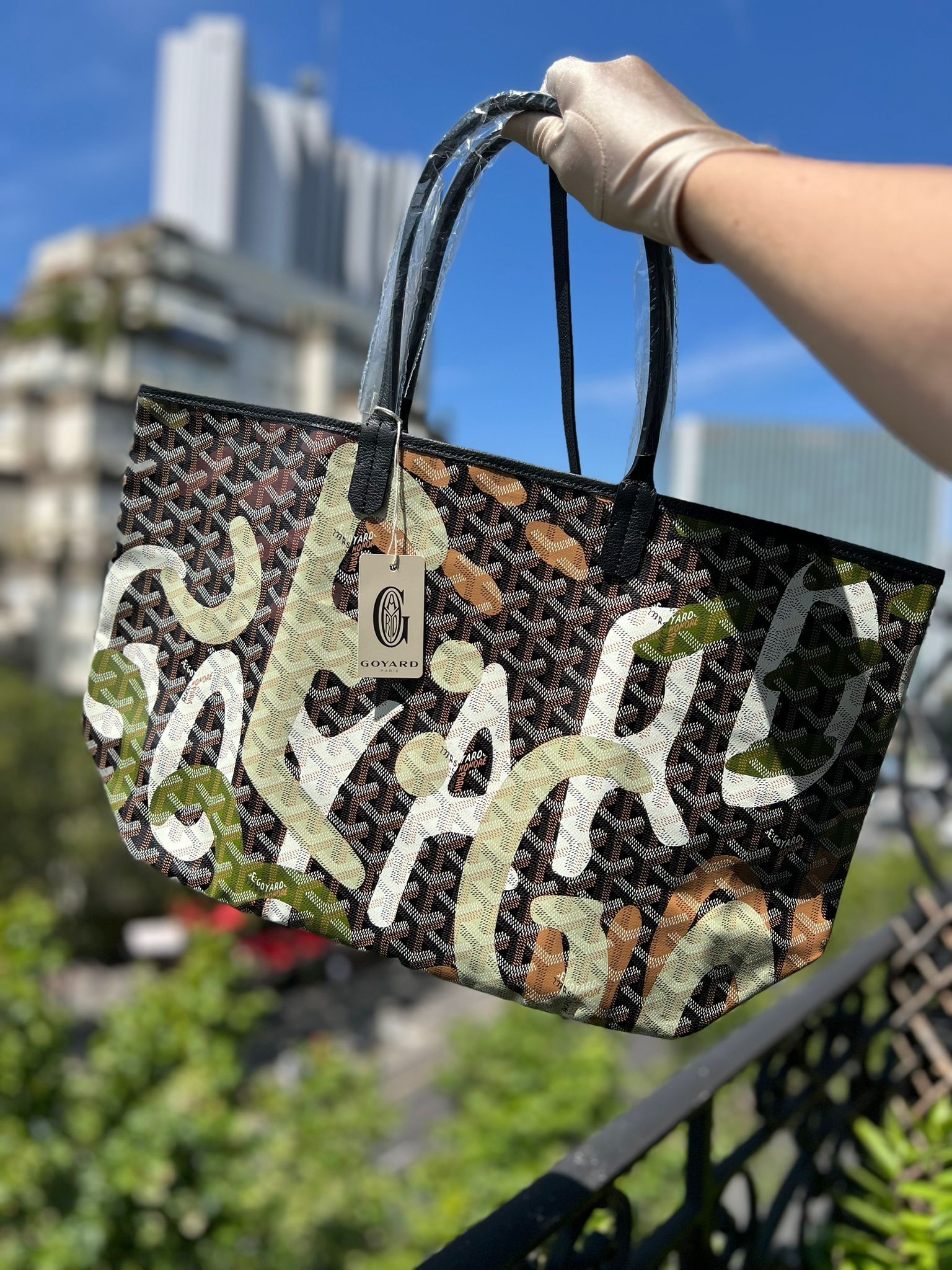image of New 2023 Limited Edition Green / Khaki Graffiti Goyard Pm in Black, Women's