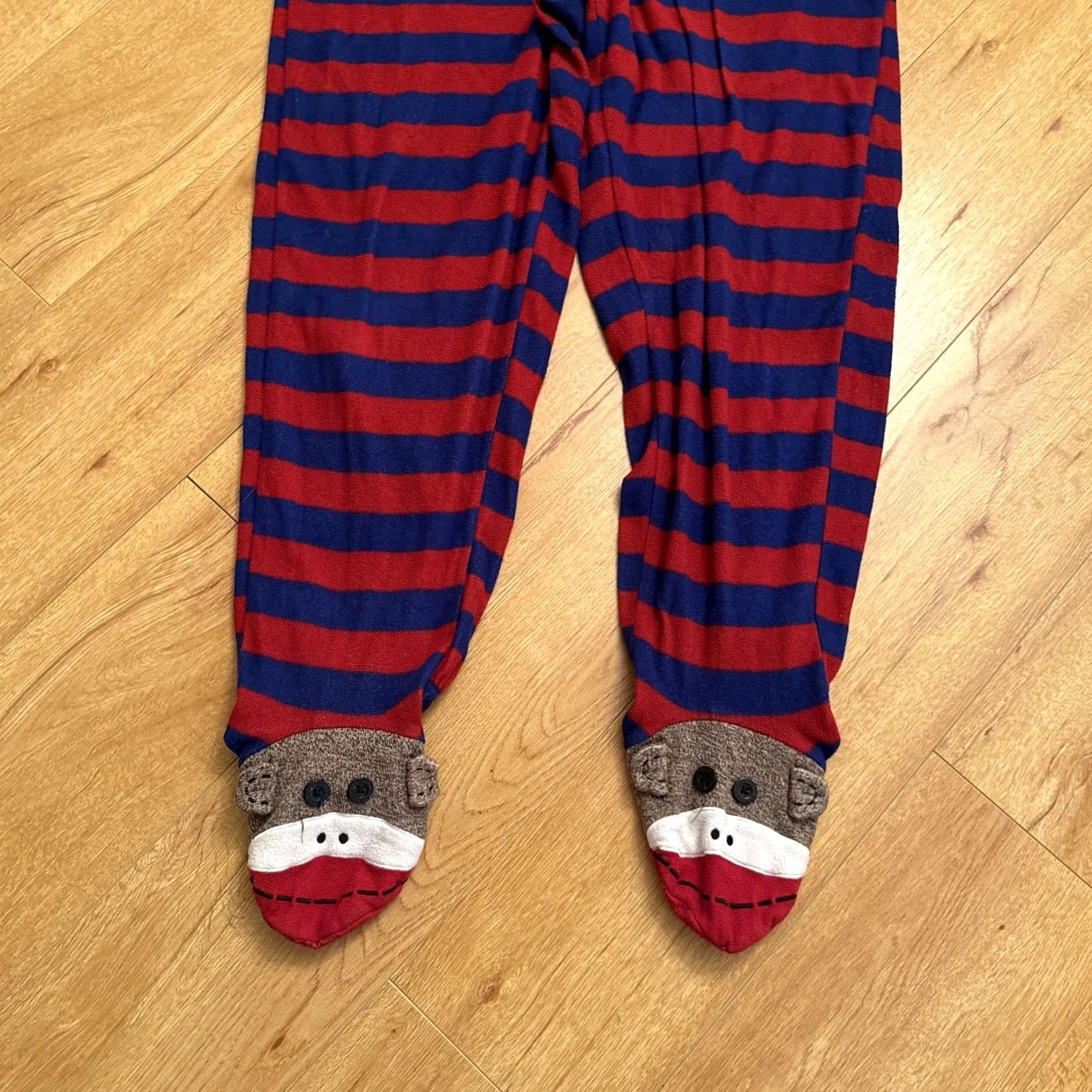 Vintage Nick & Nora Adult 1-Pc. Sock Monkey Fleece Footed Sleepwear Large Red & Blue Womens Boys Girls Mens Size L / US 10 / IT 46 - 4 Thumbnail