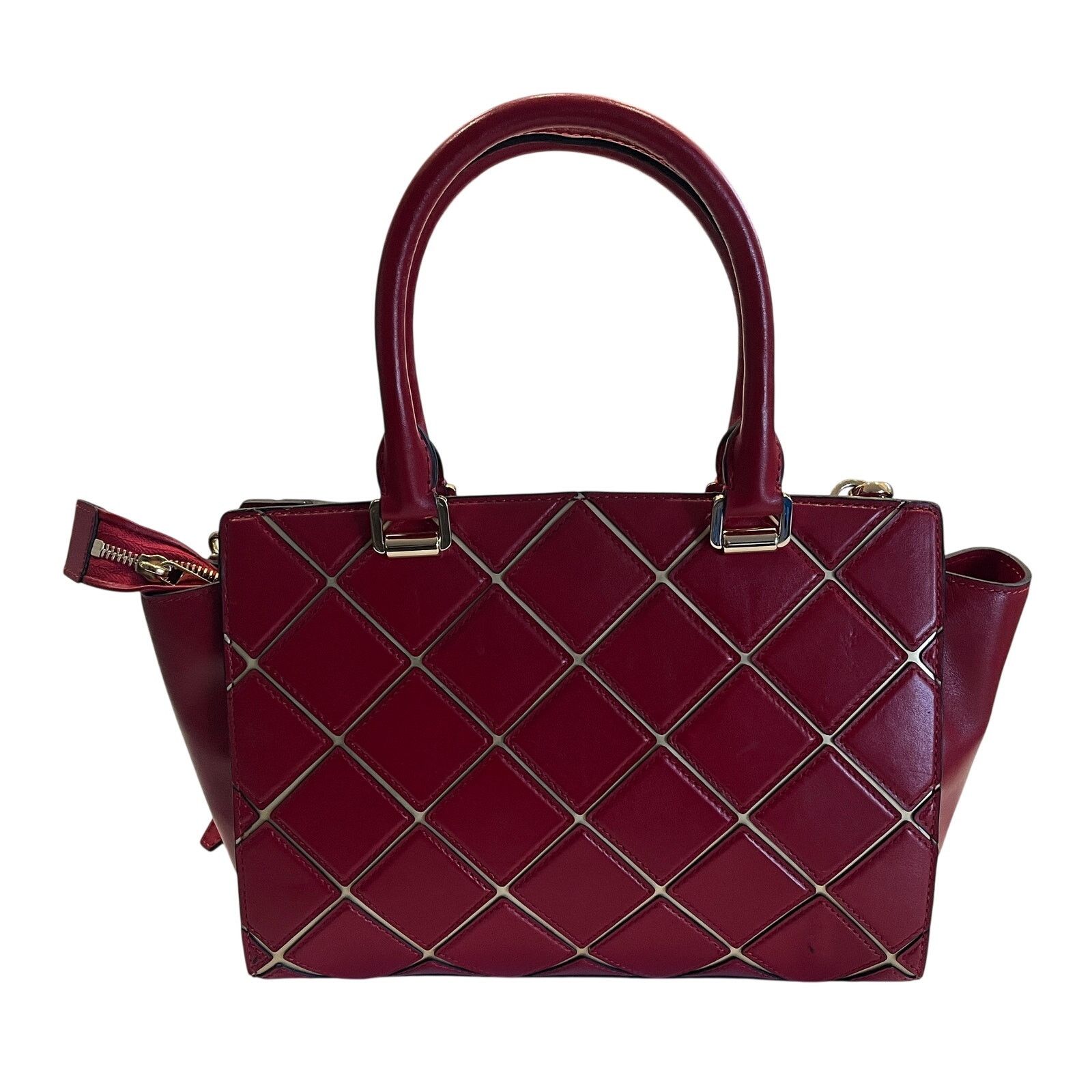 B34 MICHAEL KORS Diamond Selma Medium Leather Satchel Red