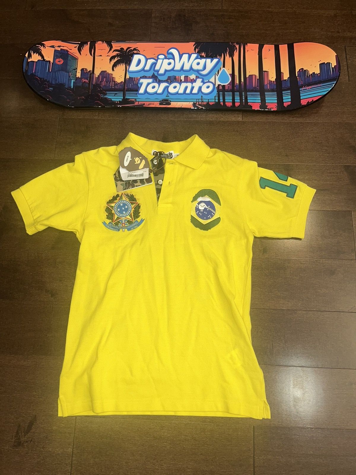 image of Bape A Bathing Ape Brazil Polo Shirt in Yellow, Men's (Size Small)