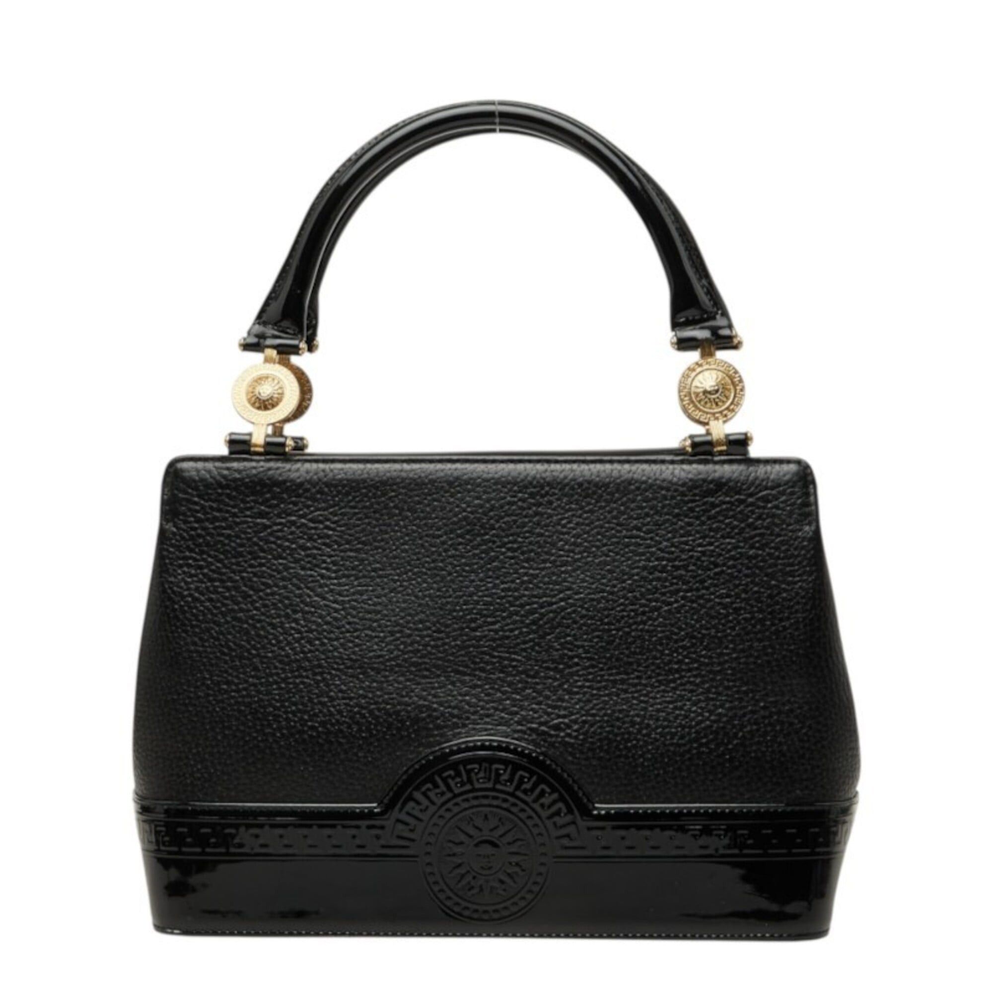 Versace Versace Sunburst Handbag, Black Gold Leather Enamel, Women's VERSACE Size ONE SIZE - 1 Thumbnail