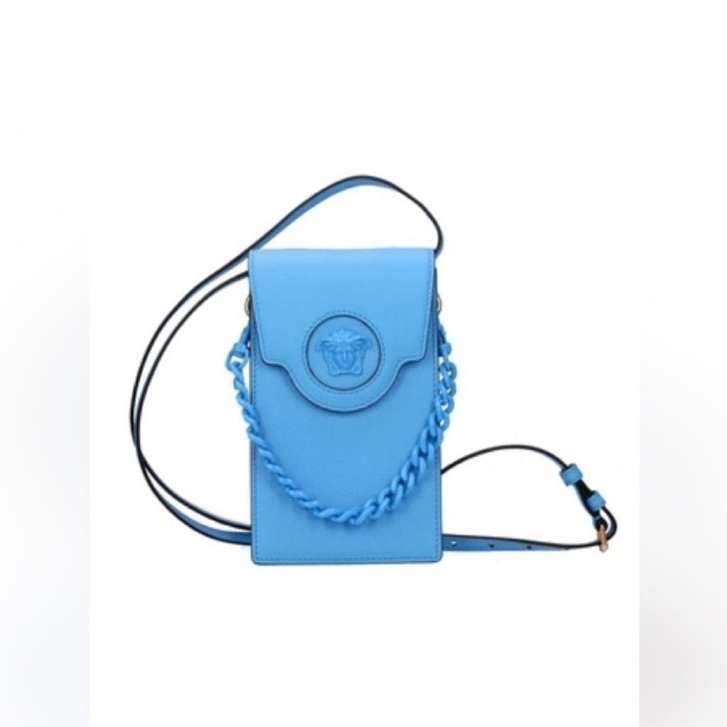 Versace La Medusa Dual Strap Chain Crossbody Shoulder Bag in Blue, Women's