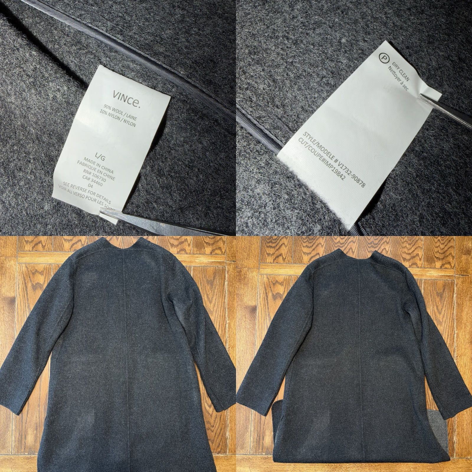 Vince Vince Wool Blend Long Coat Women L Black Full Zip Side Slits Wool Long Coat Ladies Regular Fit Size L / US 10 / IT 46 - 8 Thumbnail