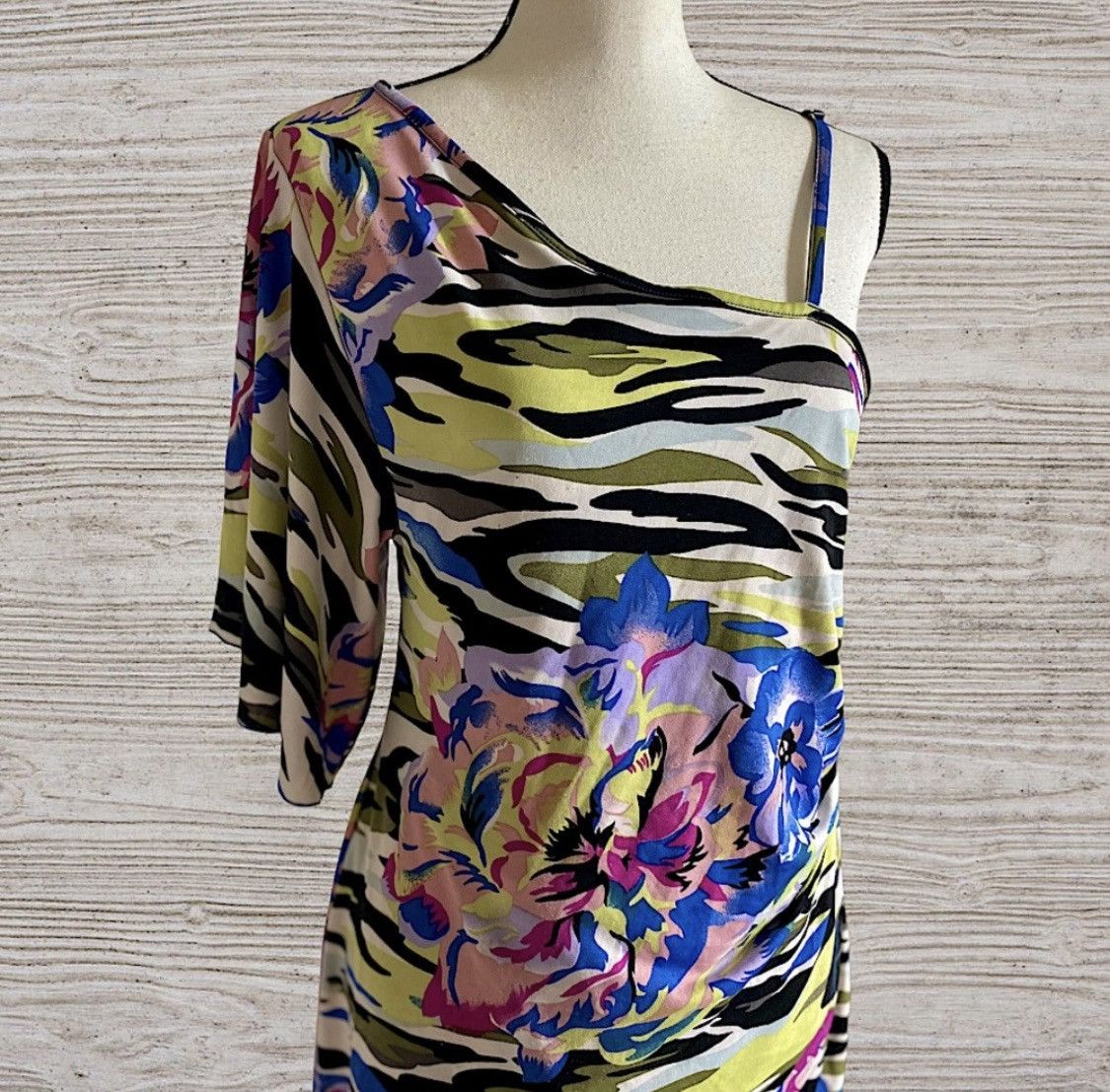 Vintage ONE SHOULDER FLORAL CAMO UNIVERSAL MINI DRESS OR TUNIC TOP Size M / US 6-8 / IT 42-44 - 5 Thumbnail