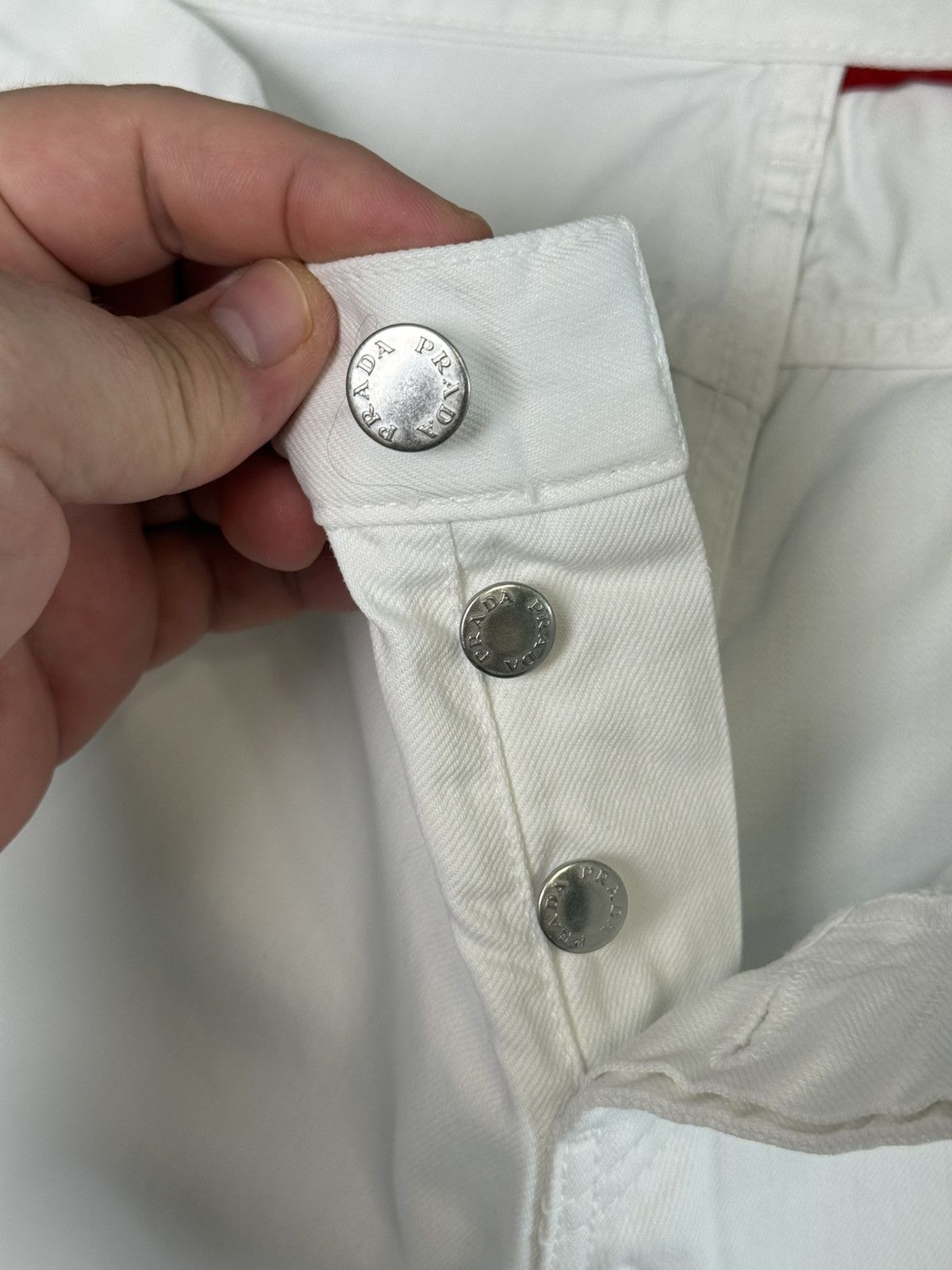 Prada Prada White Cropped Denim Pants Capri Trousers Logo Detail Size 31" - 16 Thumbnail