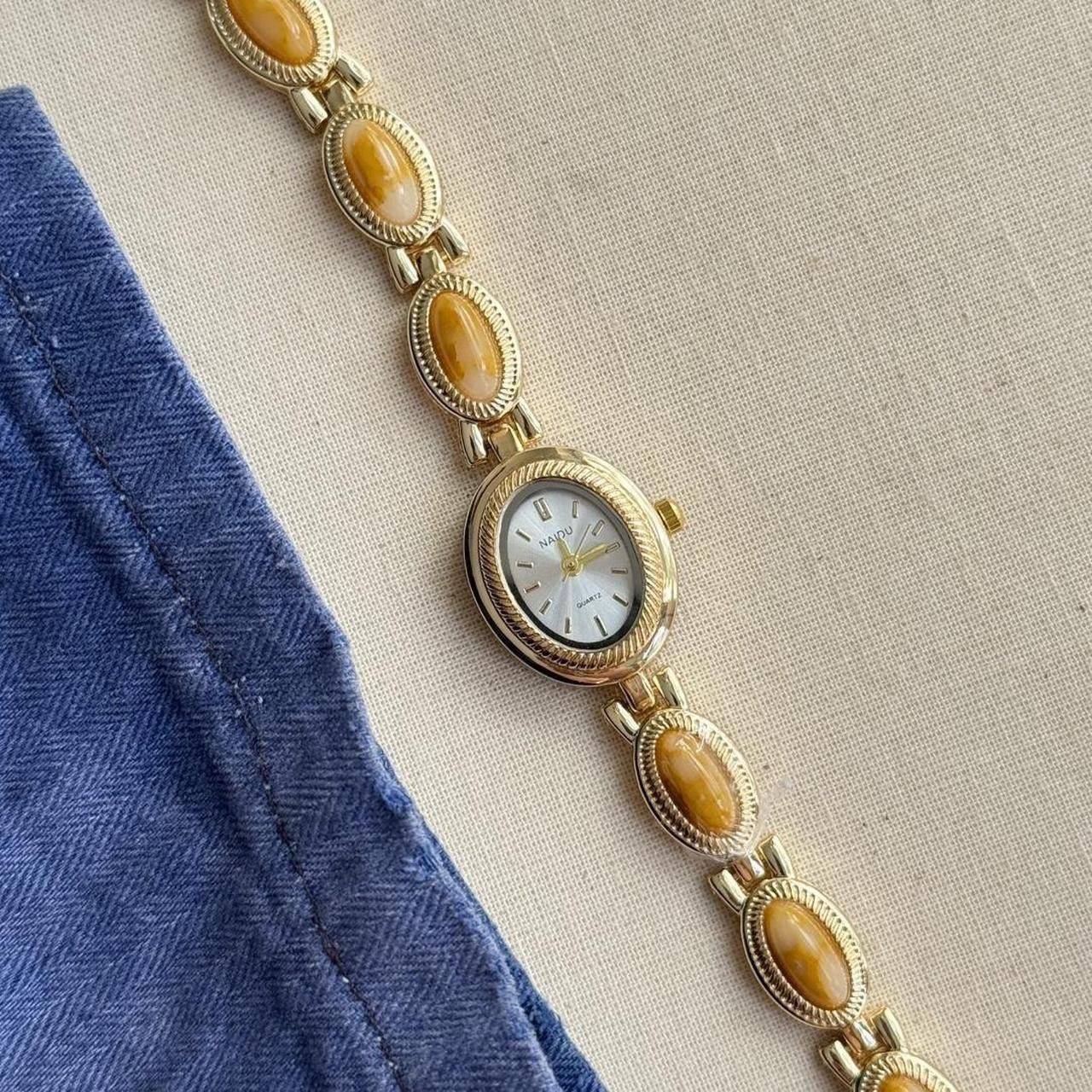 Japanese Brand y2k gold round stainless quartz yellow stone charm watch Size ONE SIZE - 6 Thumbnail