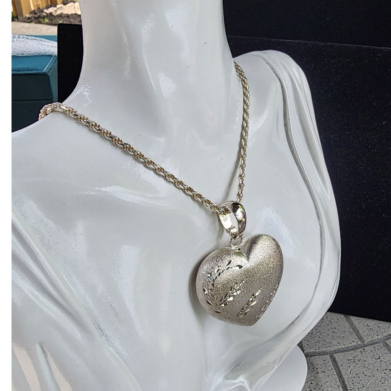 Sterling Silver ITAOR Italy Sterling Silver Heart Diamond Cut Rope Necklace Size ONE SIZE - 2 Thumbnail