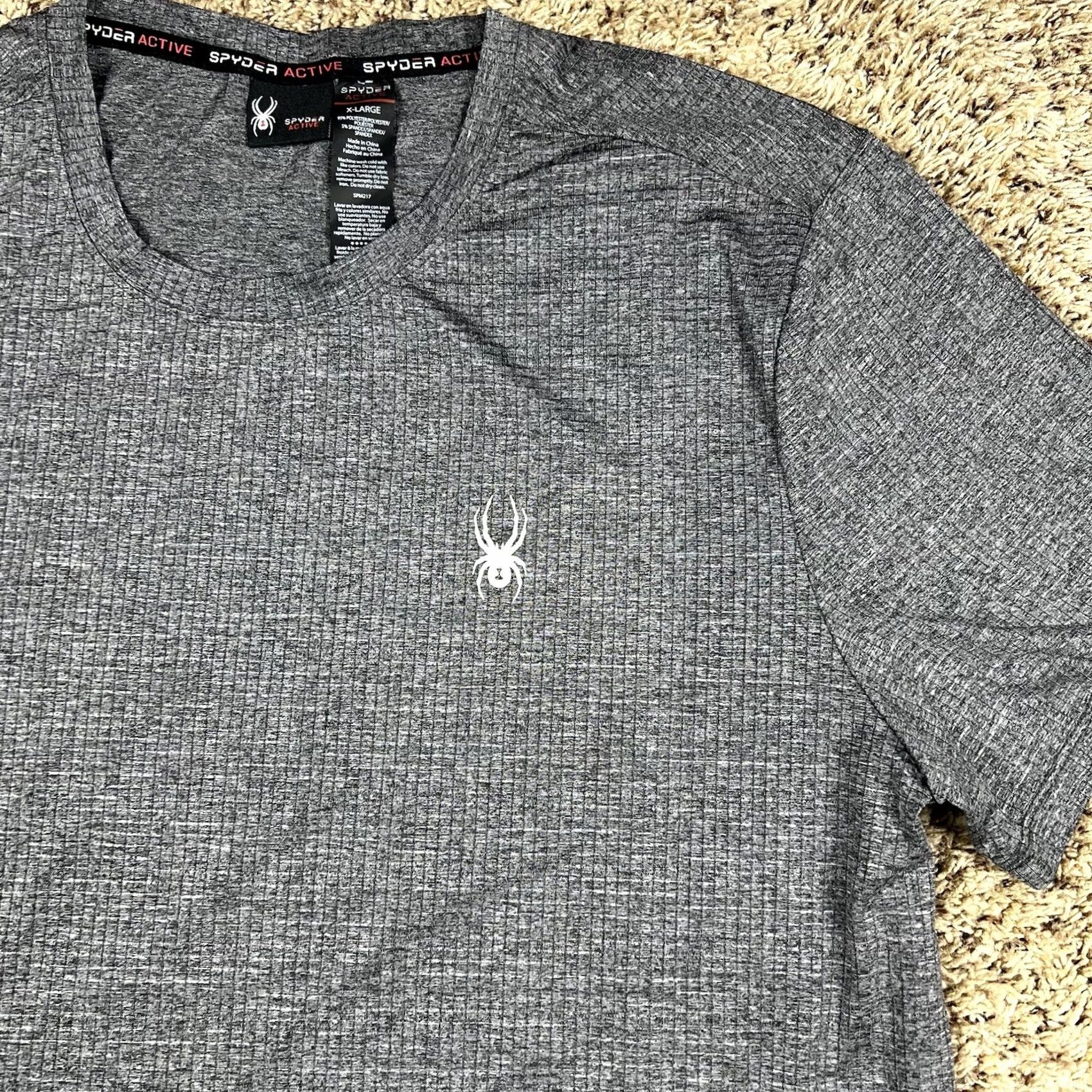 Spyder Spyder T-Shirt Mens XL Gym Activewear Black Widow Logo Heathered Gray Polyester Spandex Daily Wear Tee Size US XL / EU 56 / 4 - 4 Thumbnail