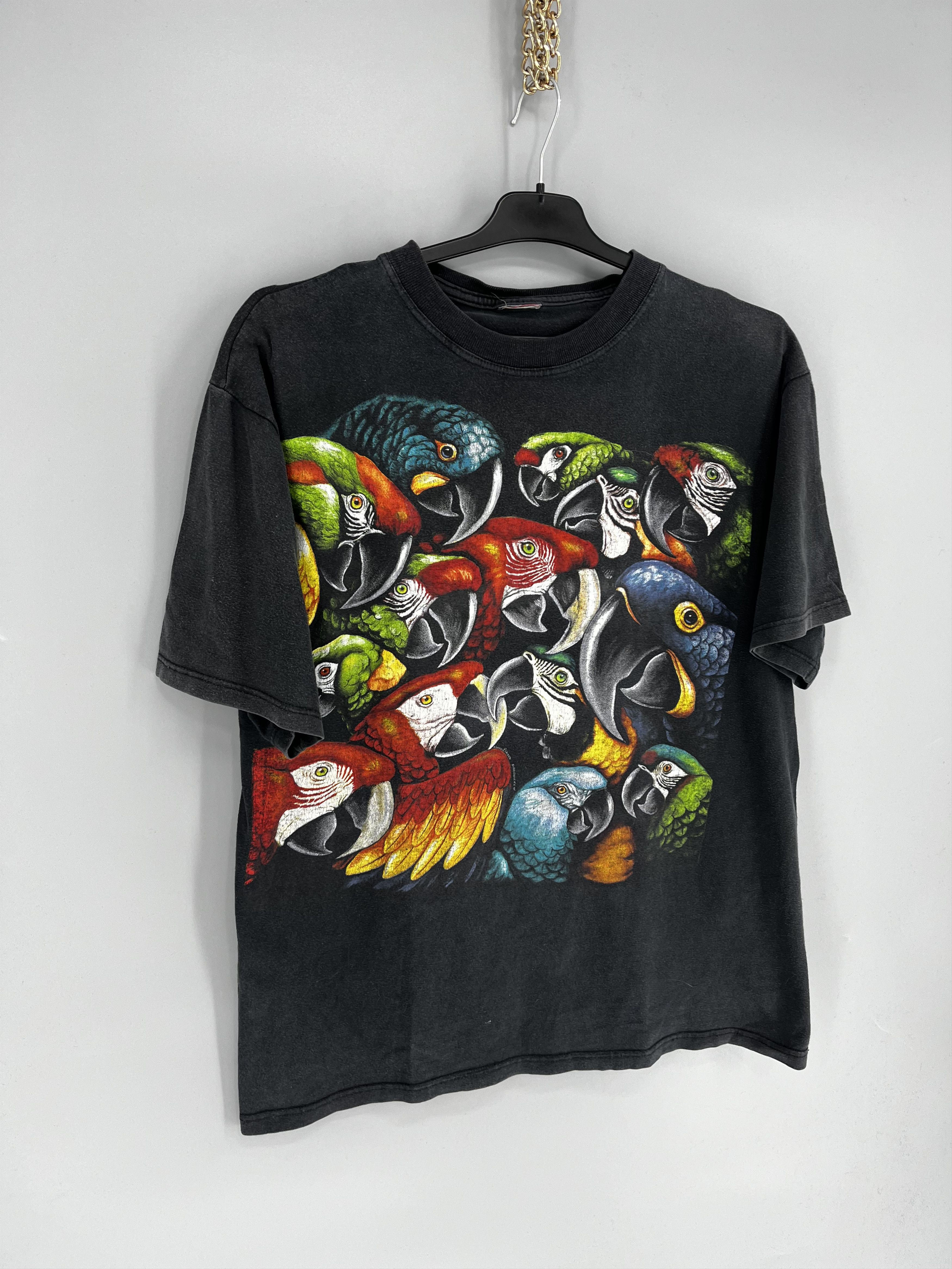 Vintage Harlequin Parrots Bird 1994 Black All-Over vintage Rare Size US M / EU 48-50 / 2 - 2 Thumbnail