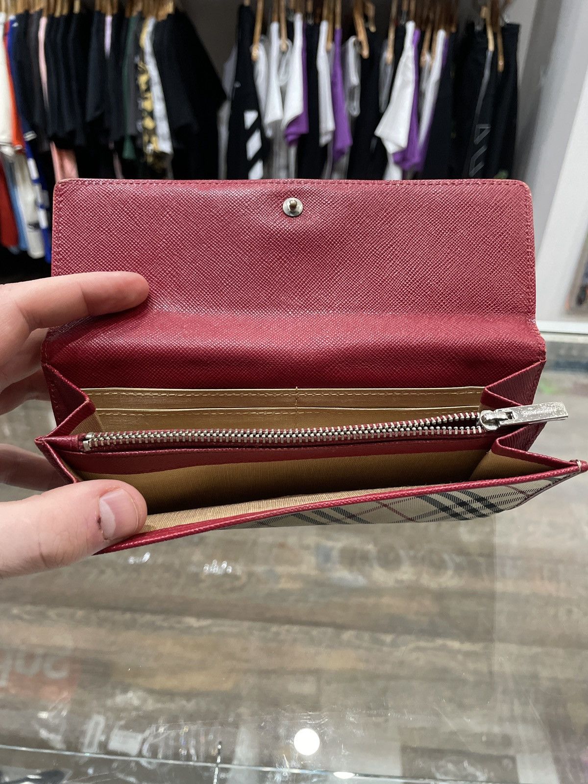Burberry Burberry Canvas Red Leather Nova Check Long Wallet Size ONE SIZE - 2 Thumbnail