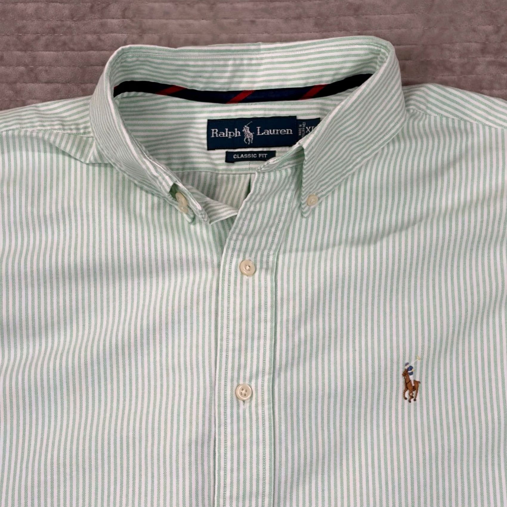 Ralph Lauren Ralph Lauren Mens XL Classic Fit Button Down Shirt Green White Stripe Cotton Size US XL / EU 56 / 4 - 2 Thumbnail
