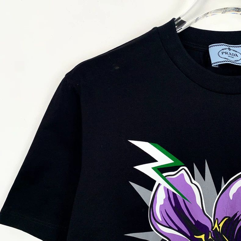 Prada PradaBlack floral printed cotton round-neck short-sleeved T Size US XS / EU 42 / 0 - 3 Thumbnail