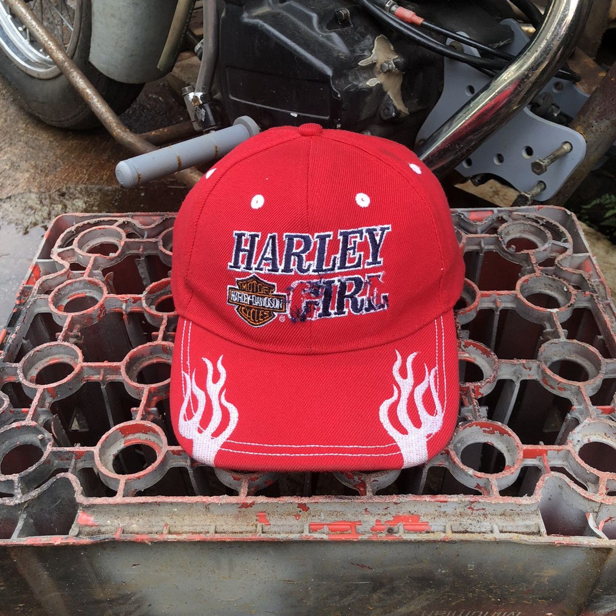 Vintage 🔥RARE🔥 Vintage Harley Davidson Girl Spell Out Flame Hat Size ONE SIZE - 3 Thumbnail