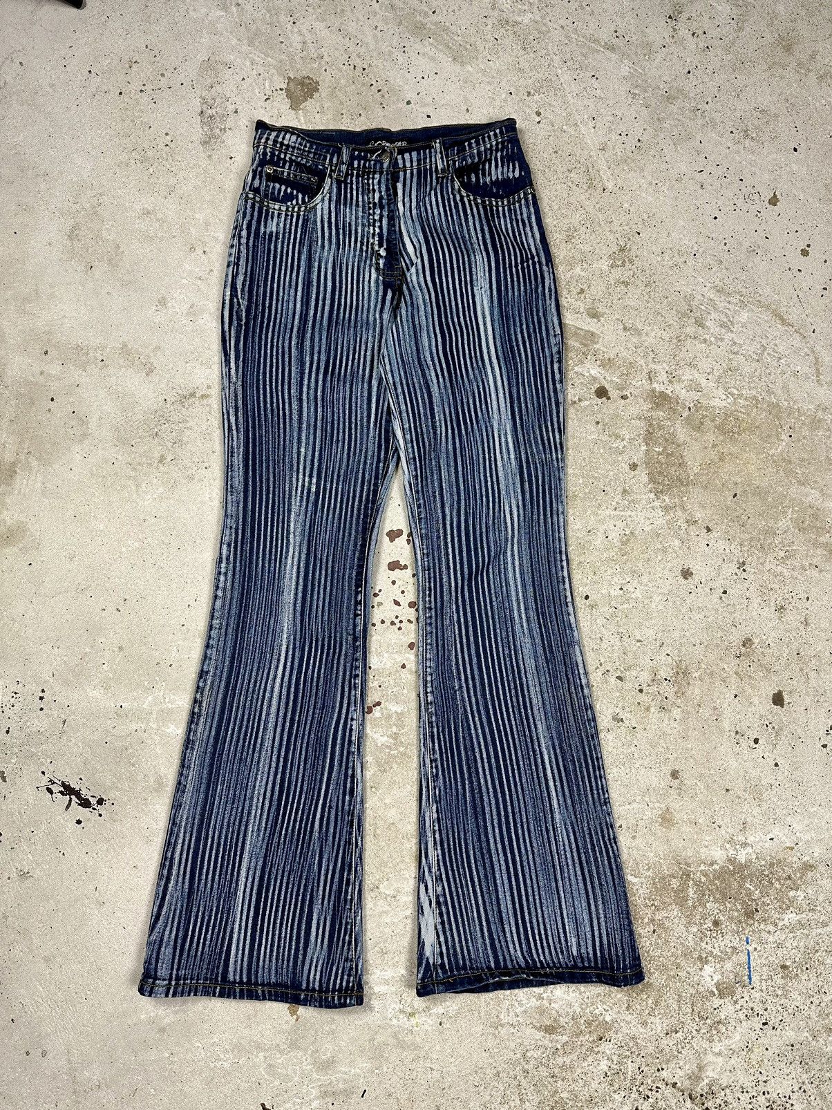 If Six Was Nine × Le Grande Bleu (L.G.B.) × Vintage Vintage Y2K Flare Wide Legs Striped Bootcut Pants Size US 27 - 2 Thumbnail