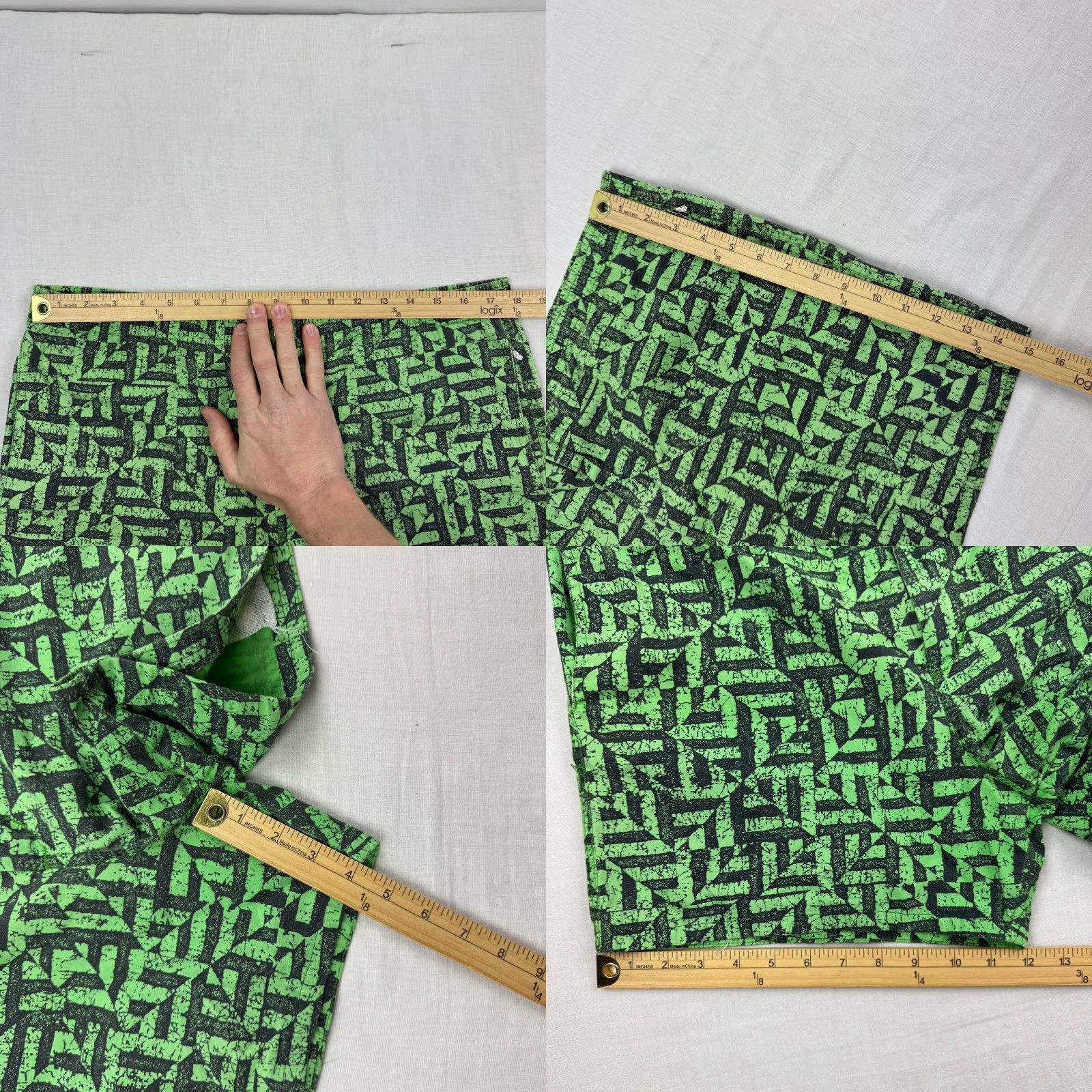 Vintage VINTAGE Morey Boogie Shorts Men Adult Medium Surfing Beach Hipster 1980s Green Geometric Pockets 34 Inseam 4 in USA Size US 31 - 8 Thumbnail