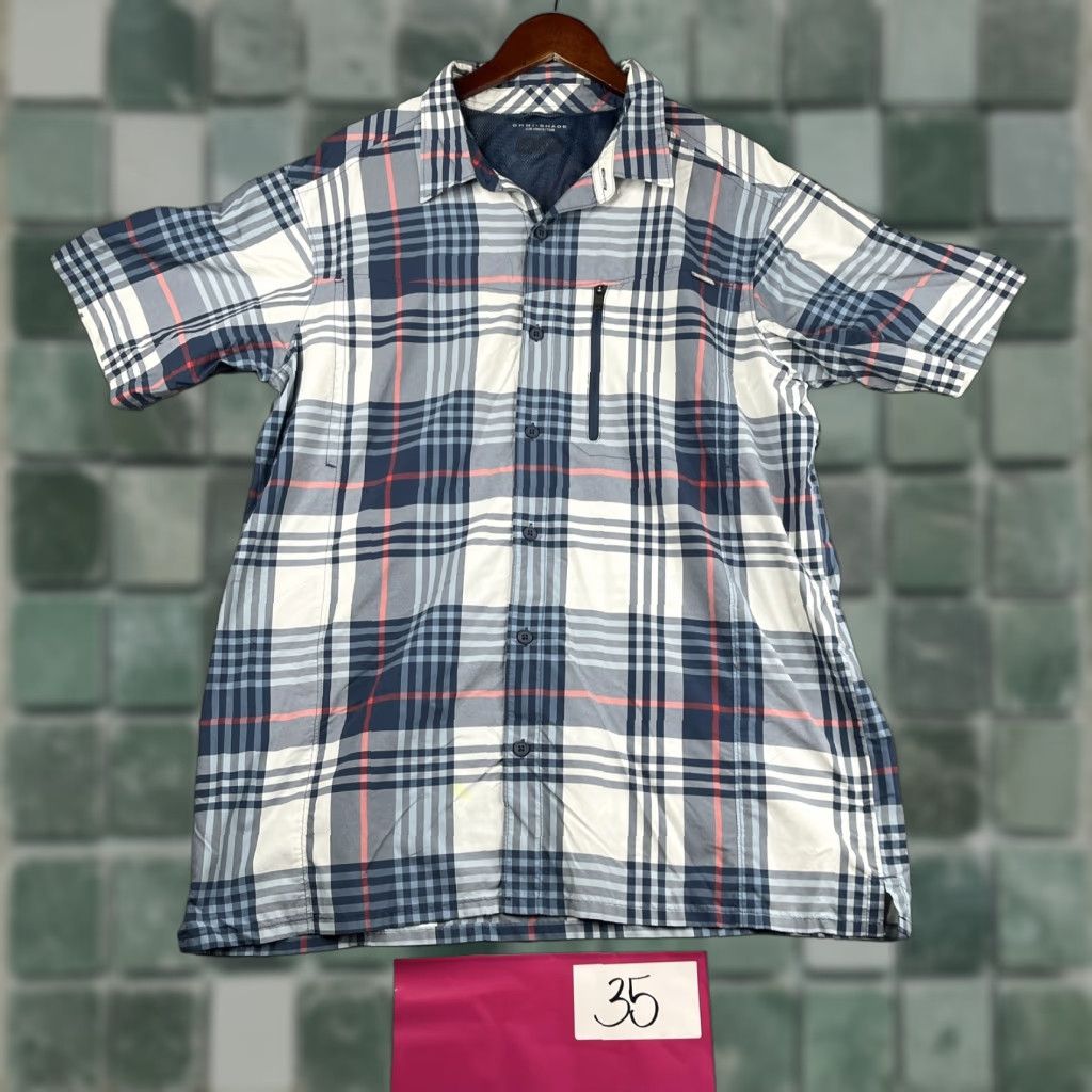 Vintage Columbia Shirt XL Blue Plaid Short Sleeve Button-Up Nylon Omni Shade Vented Casual Mens Size US XL / EU 56 / 4 - 1 Thumbnail