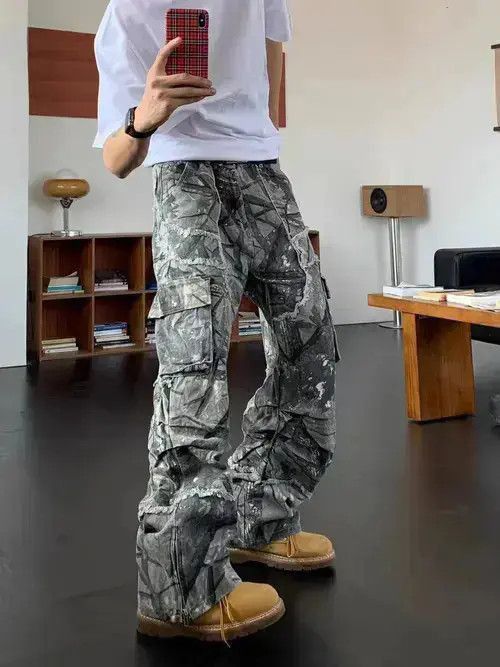Japanese Brand Retro Camo Multi-Pocket Wide-Leg Cargo Jeans Size US 32 / EU 48 - 5 Thumbnail