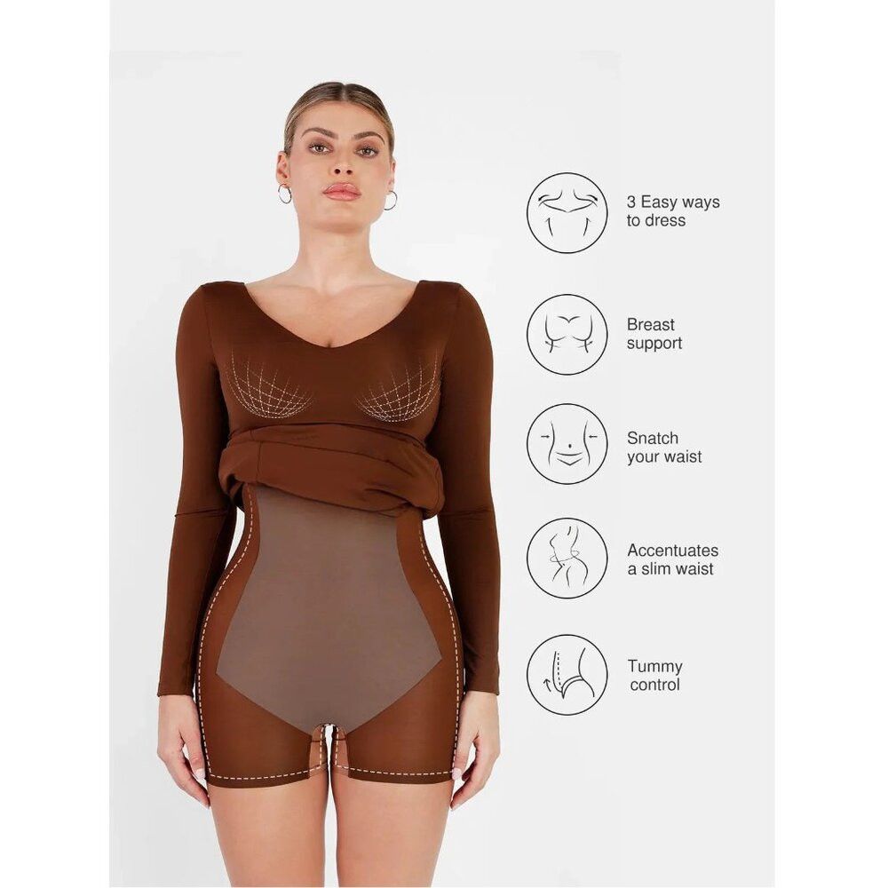 Other NWT New Popilush Shapewear Long Sleeve V-Neck Low Back Maxi Size M / US 6-8 / IT 42-44 - 3 Thumbnail
