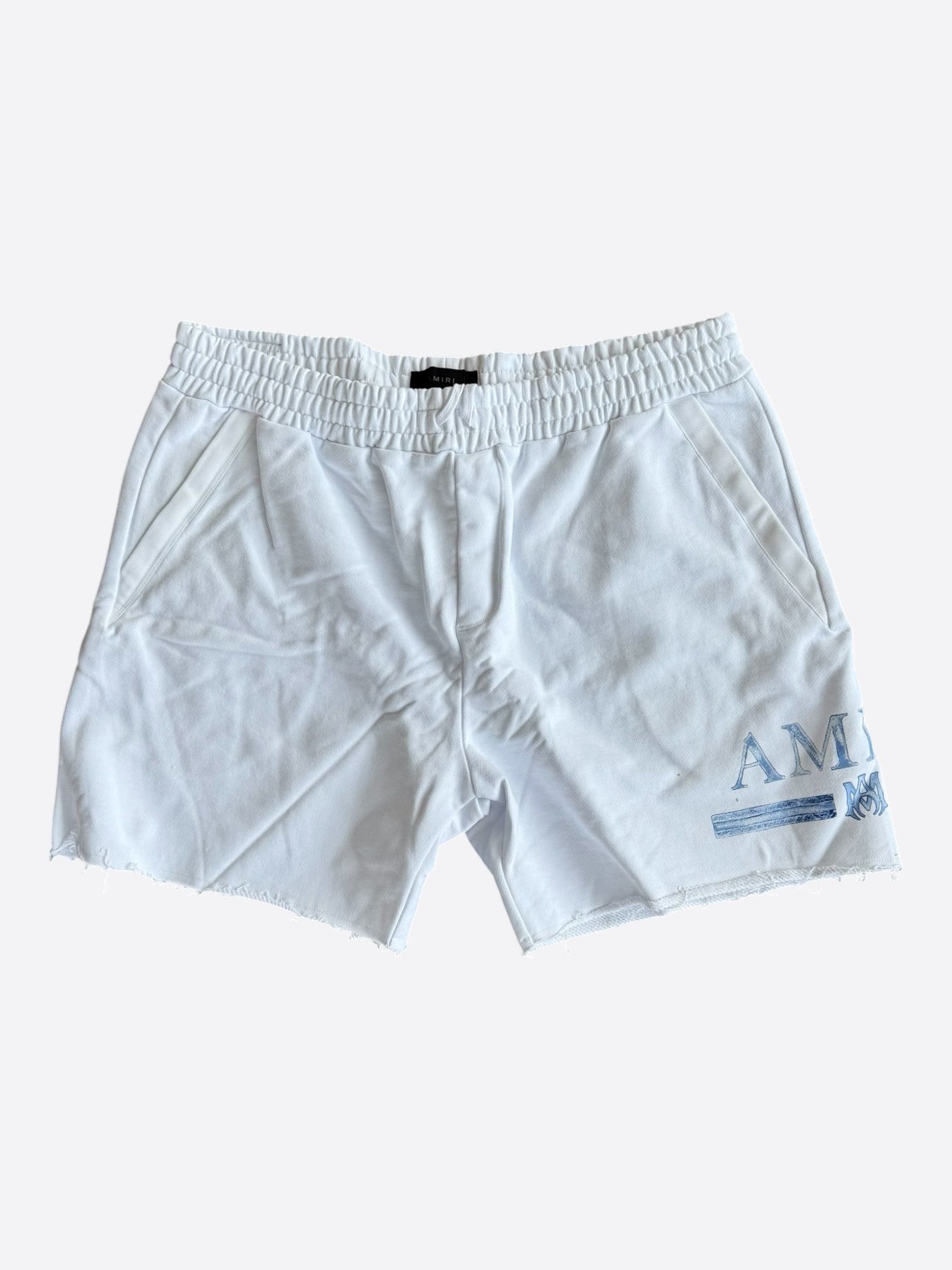 Amiri Amiri White & Blue MA Watercolor Bar Logo Shorts Size US 36 / EU 52 - 1 Thumbnail