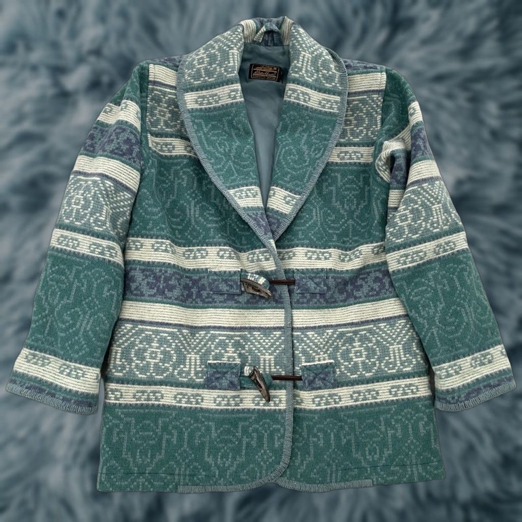 Eddie Bauer VINTAGE Eddie Bauer Coat Wool Blanket Shawl Collar Toggle Geometric Green XS Womens 80s 90s Southwestern Mens Womens? Size XS / US 0-2 / IT 36-38 - 1 Thumbnail