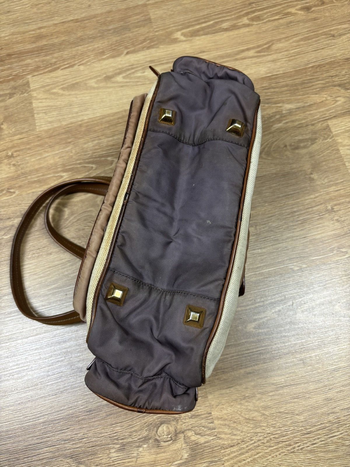 Prada Prada Beige Canvas & Brown Leather Shoulder Bag Size ONE SIZE - 13 Thumbnail