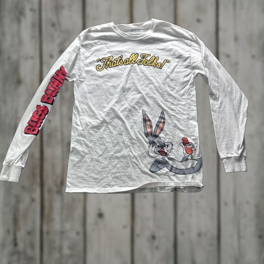 Vintage Bugs Bunny Shirt Mens L White Thats All Folks Long Sleeve Crewneck Graphic Tee Size US L / EU 52-54 / 3 - 1 Thumbnail