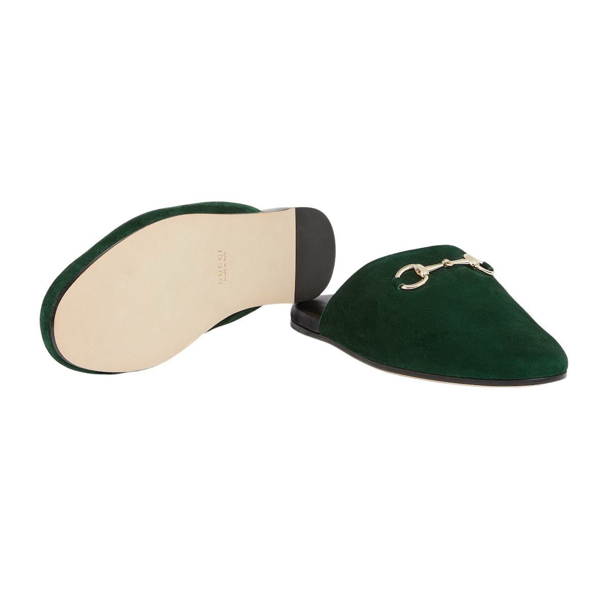 GUCCI $990 Women's Green Suede Horsebit Mules New (Women's s